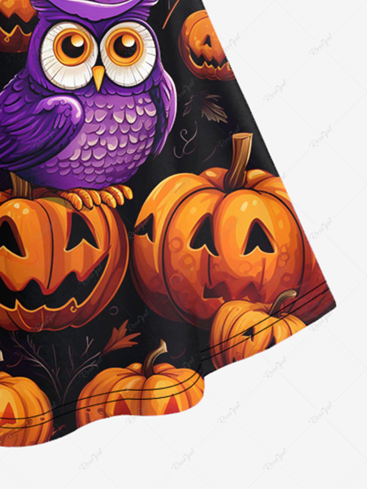 Gothic Plus Size Halloween Pumpkin Owl Print Crisscross Cami Dress