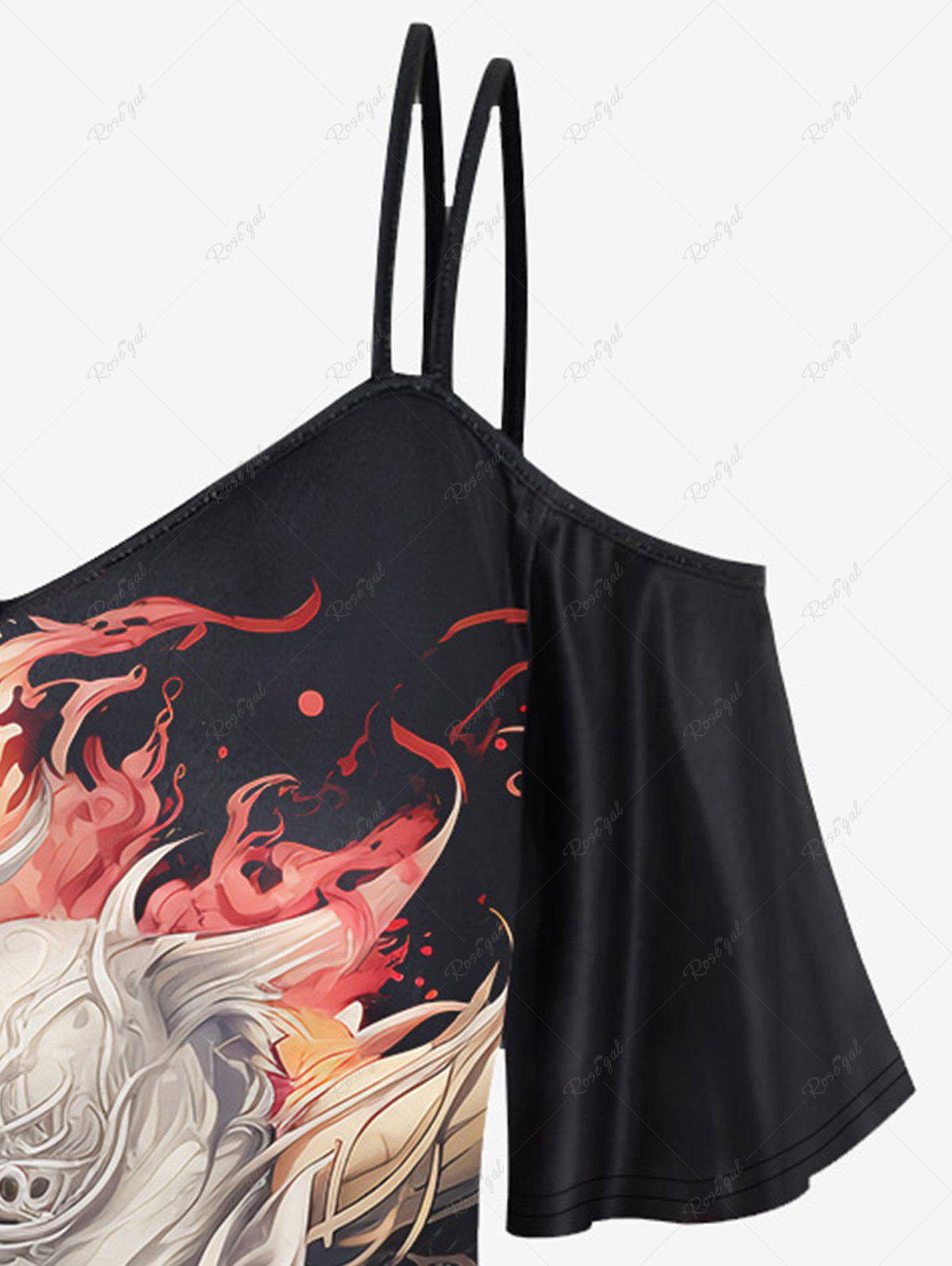 Gothic Plus Size Dragon Fire Print Cold Shoulder Cami T-shirt