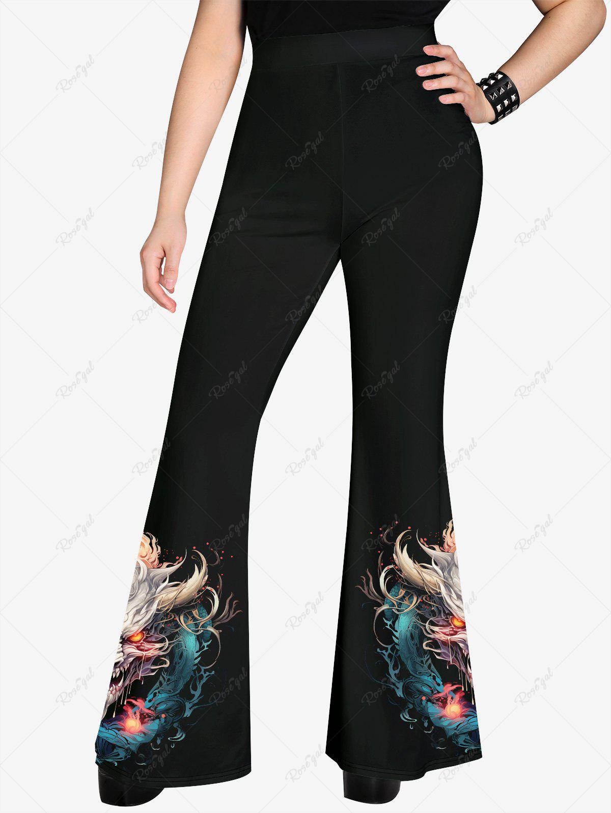 Gothic Plus Size Dragon Fire Print Flare Pants