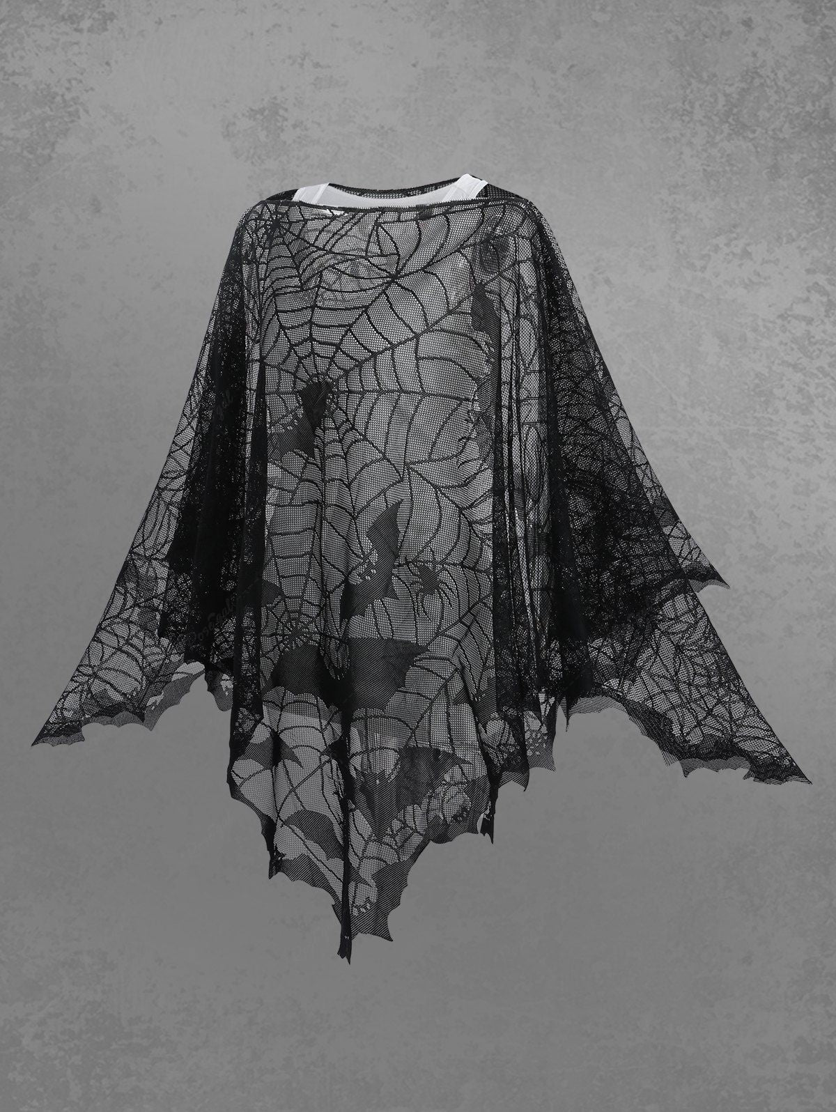 Halloween Costume Gothic Bat Spider Web Graphic Mesh Asymmetric Poncho Cloak Cape