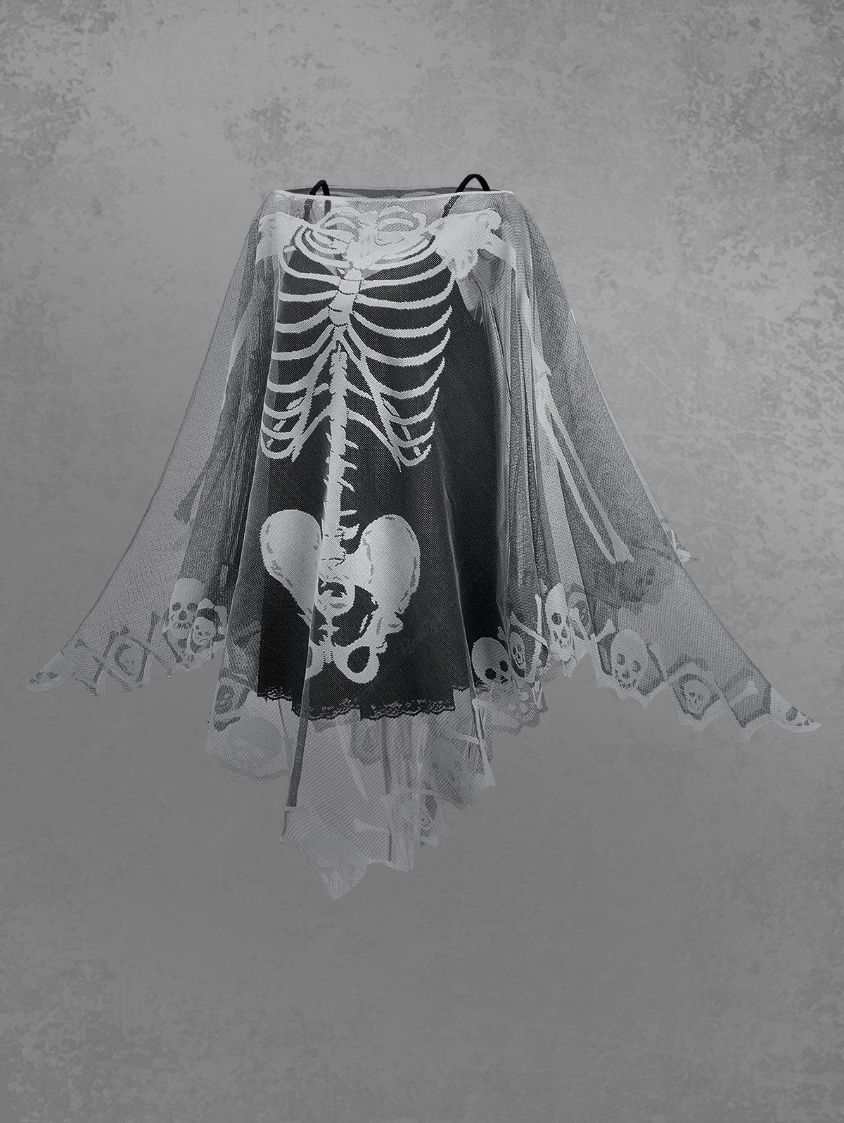 Halloween Costume Gothic Skull Skeleton Graphic Mesh Asymmetric Poncho Cloak Cape