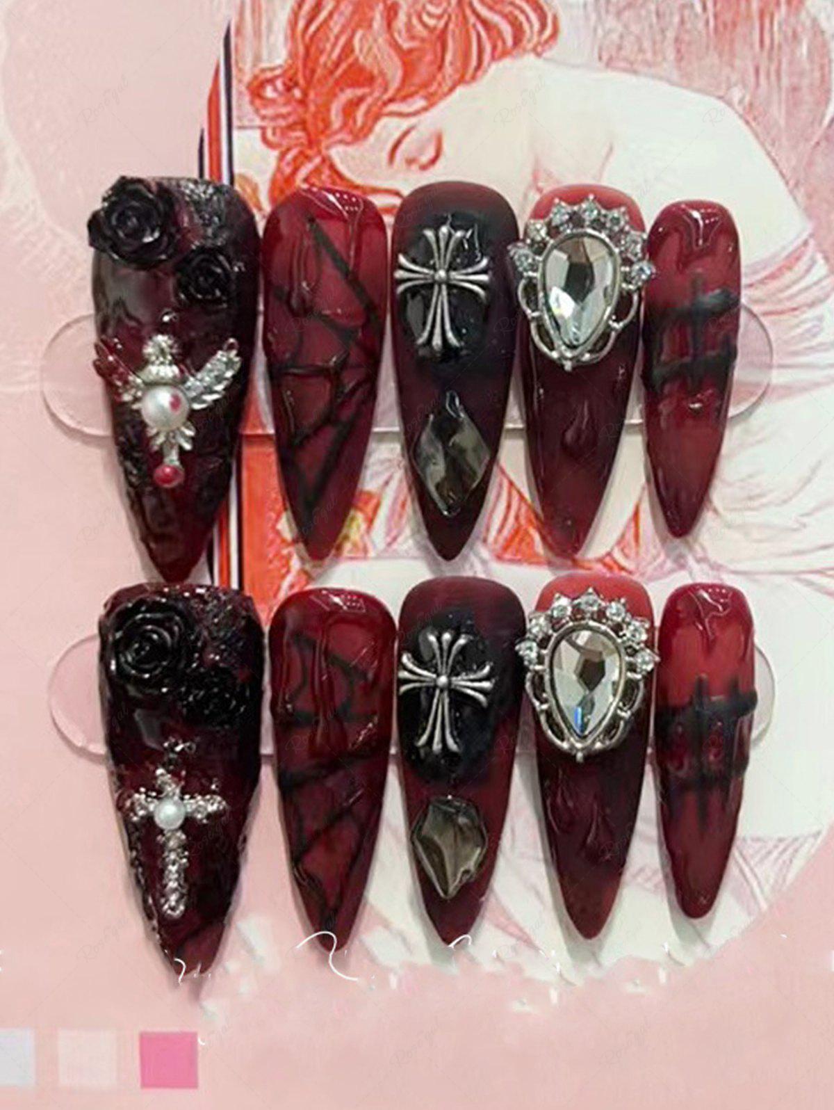 Gothic Blood Rose Spider Web Cross Press On Nails – Rgothic