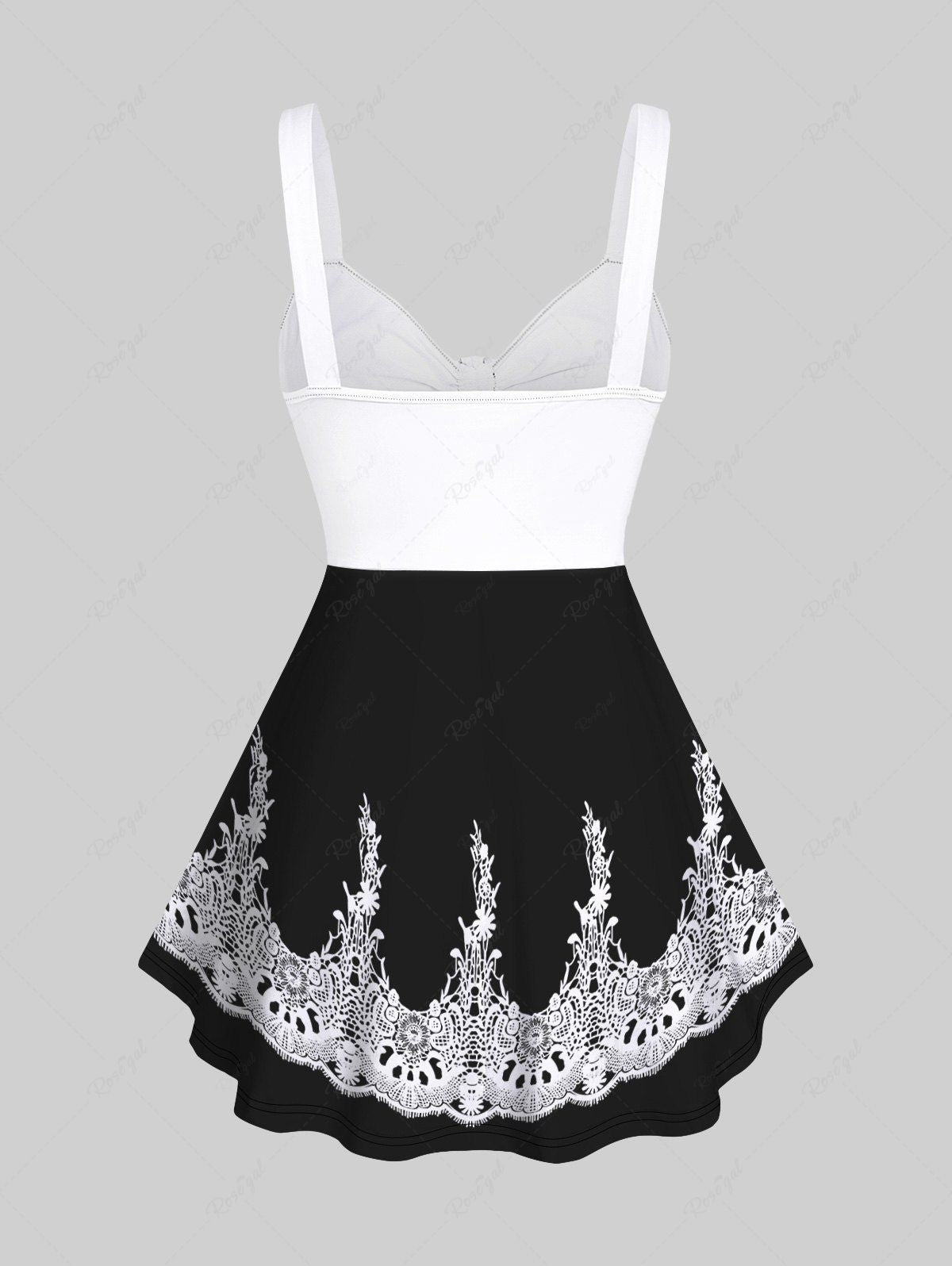 💗Lauren Loves💗 Gothic Plus Size Floral Lace Panel Print Cinched Tank Top