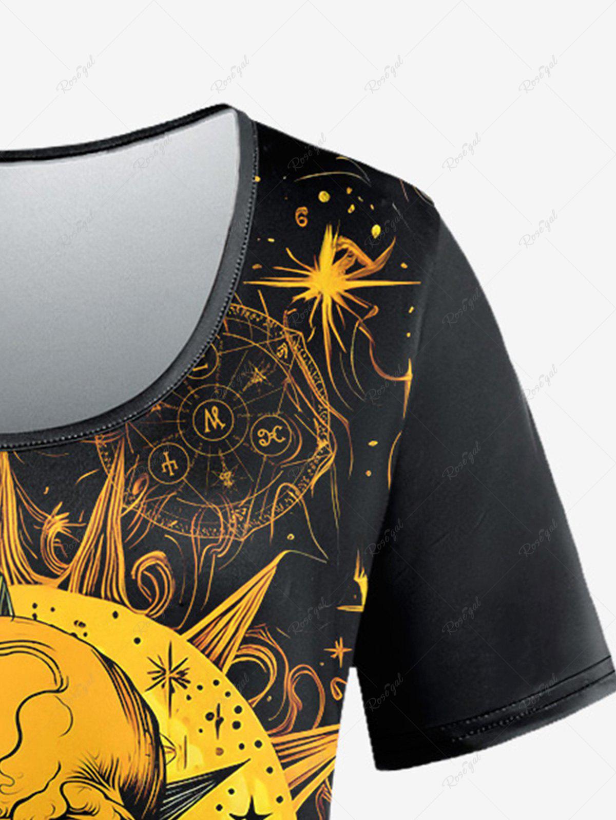Gothic Halloween Costume Sun Skull Divination Glitter Print Short Sleeves T-shirt