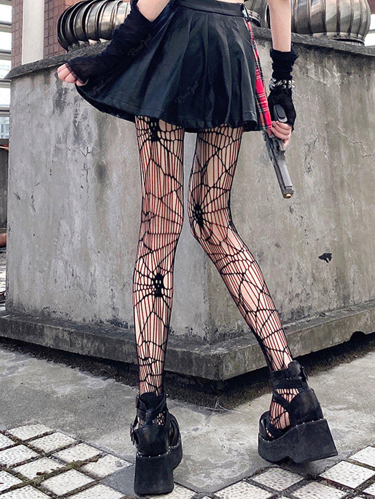 Spider Web Skull Hollow Out Suspenders Stockings