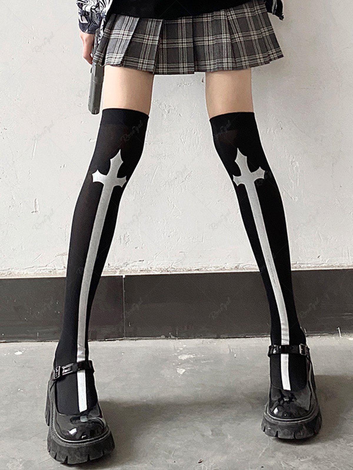 💗MARIKA LOVES💗 Gothic Halloween Cross Print Thigh High Socks