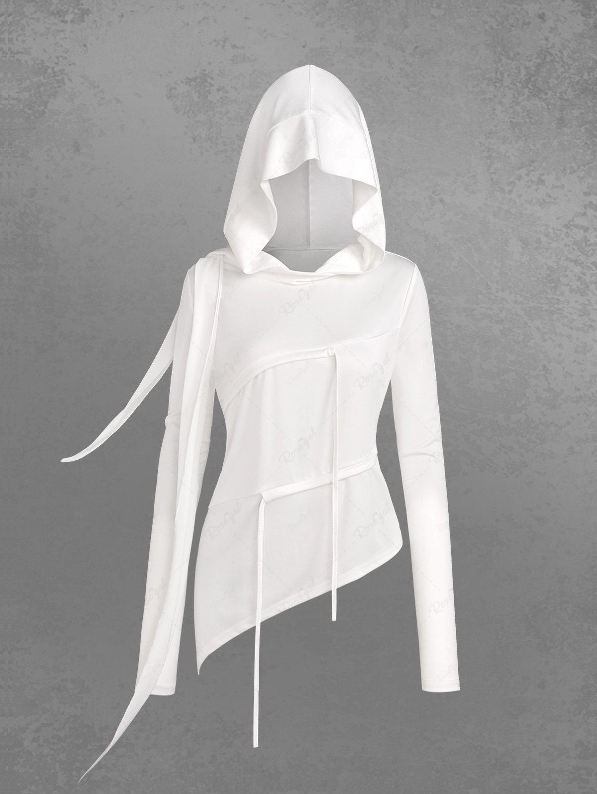Gothic Ribbon Drawstring Asymmetric Solid Pullover Hooded Tops – Rgothic