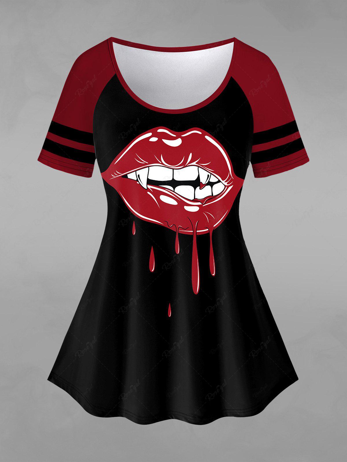 Gothic Halloween Costume Sexy Lip Print Raglan Sleeves T-shirt