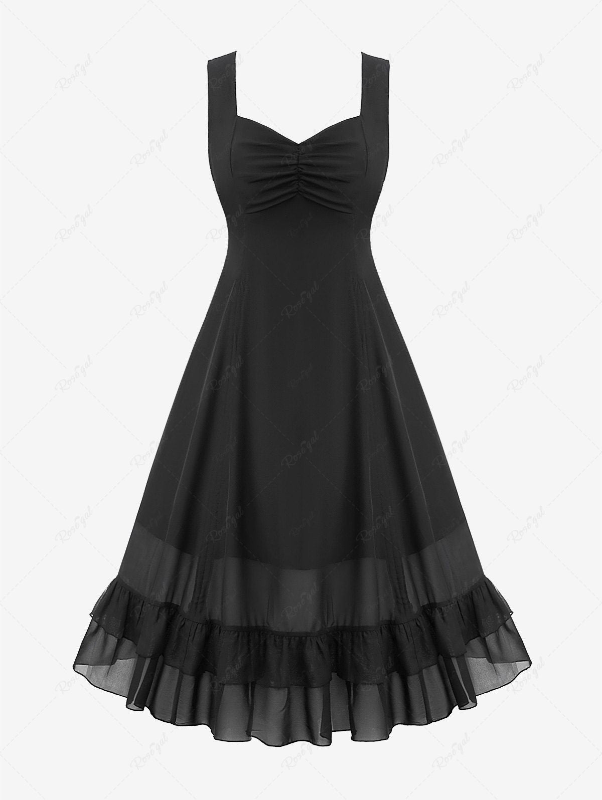Gothic Ruched Layered Ruffles Solid A Line Sleeveless Dress