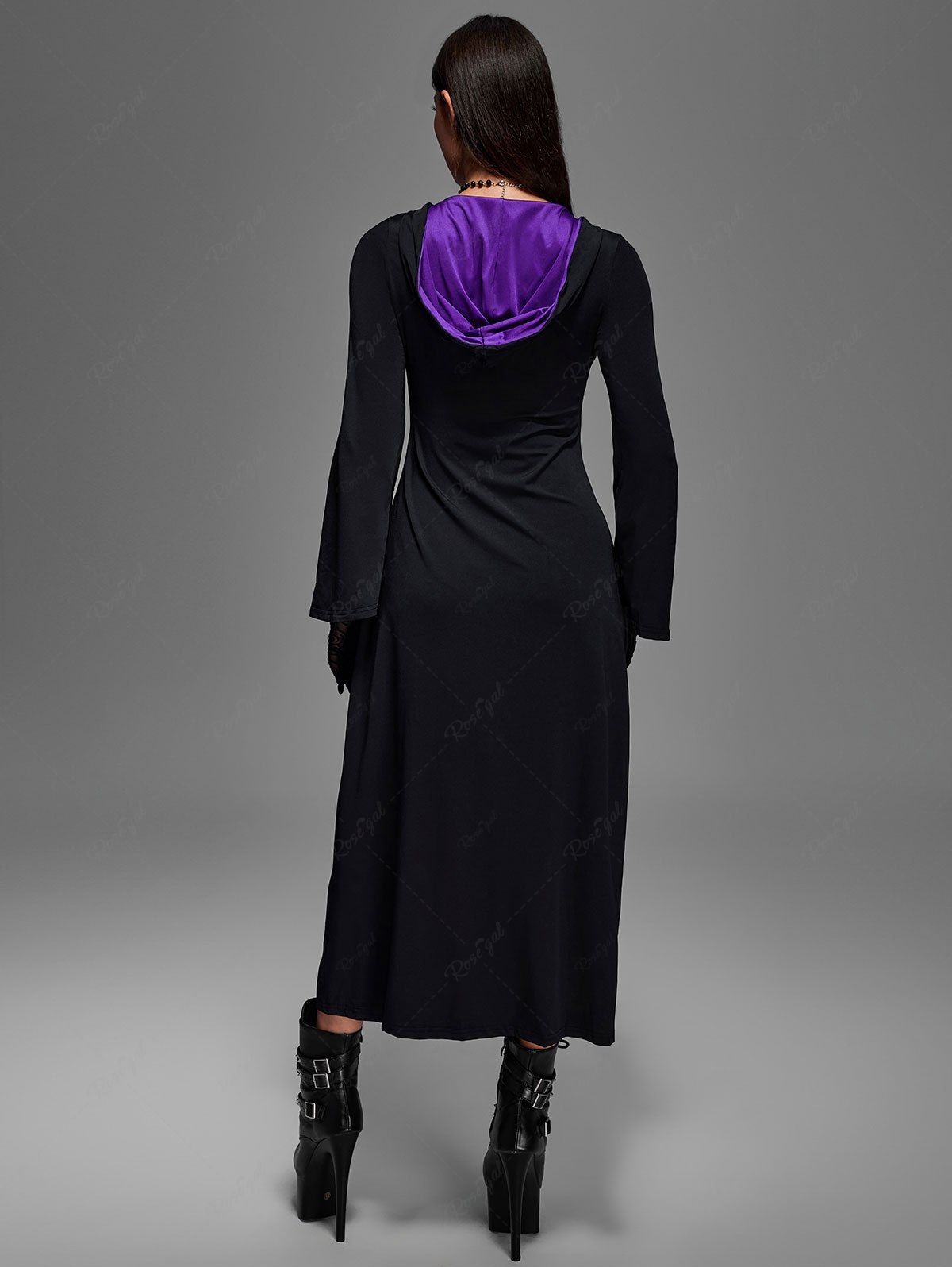Gothic Medieval Renaissance Lace Up Two Tone Plus Size Hooded Dress