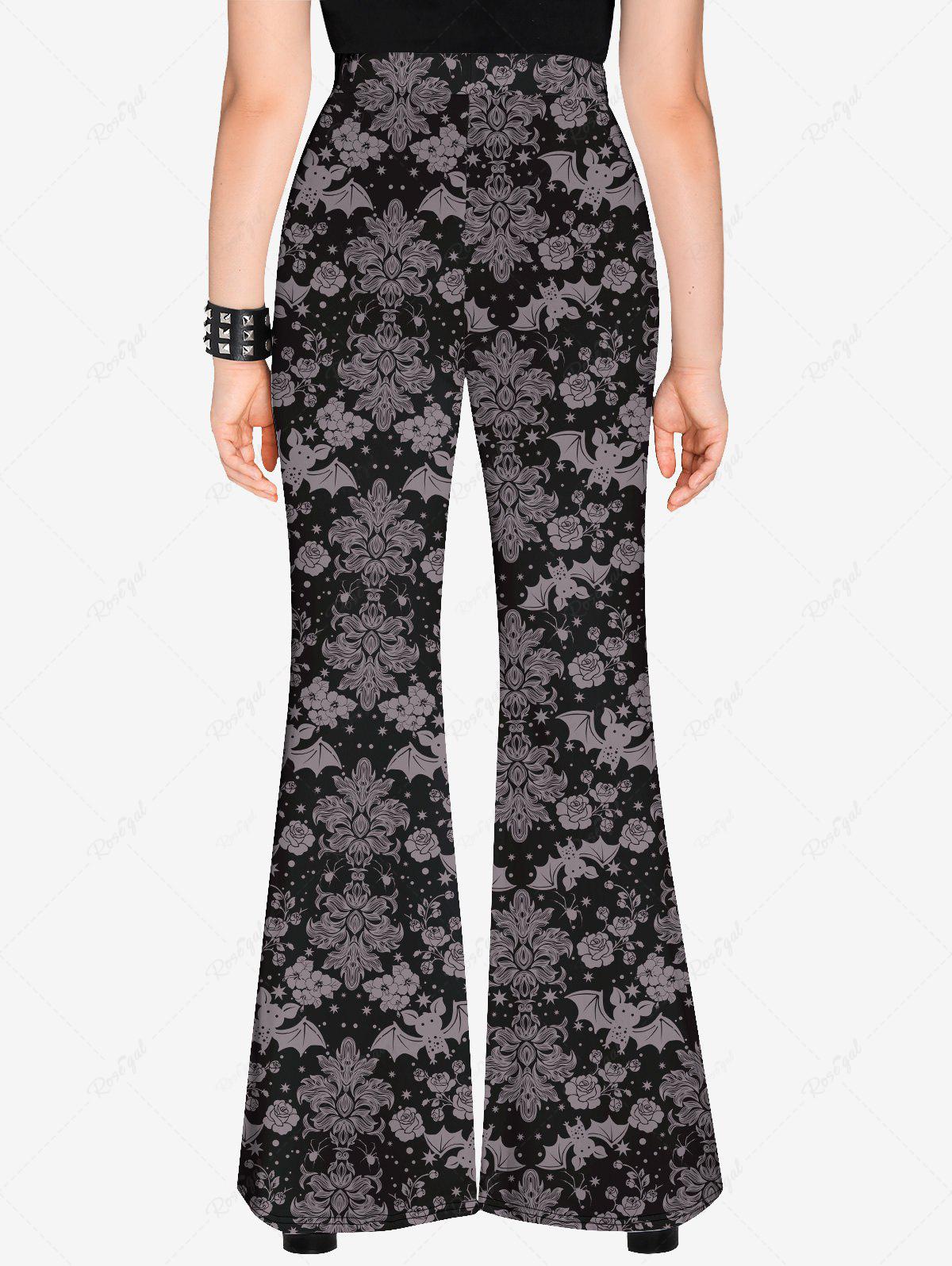 💗Skylar Loves💗 Halloween Gothic Plus Size Bat Flower Spider Print Flare Pants