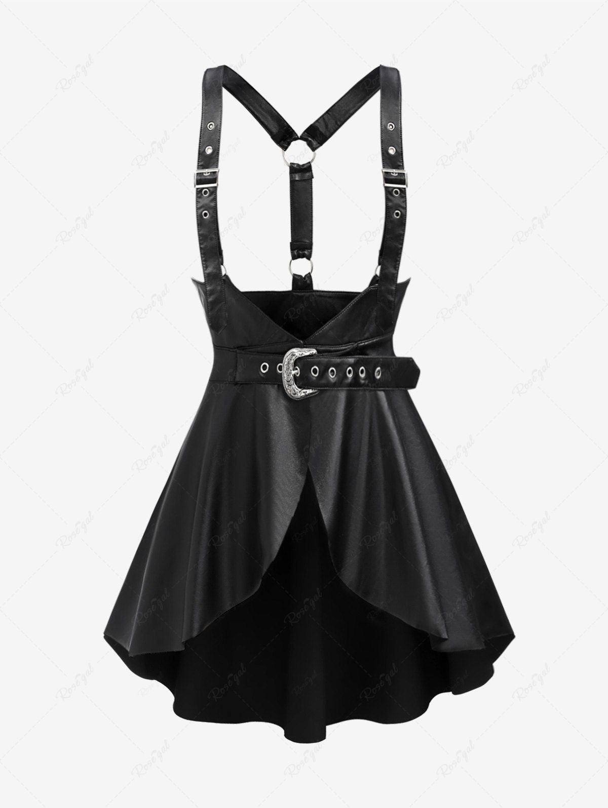 Gothic PU Panel O-Ring Buckle Grommet Asymmetric Ruched Suspender Lingerie Corset Belt
