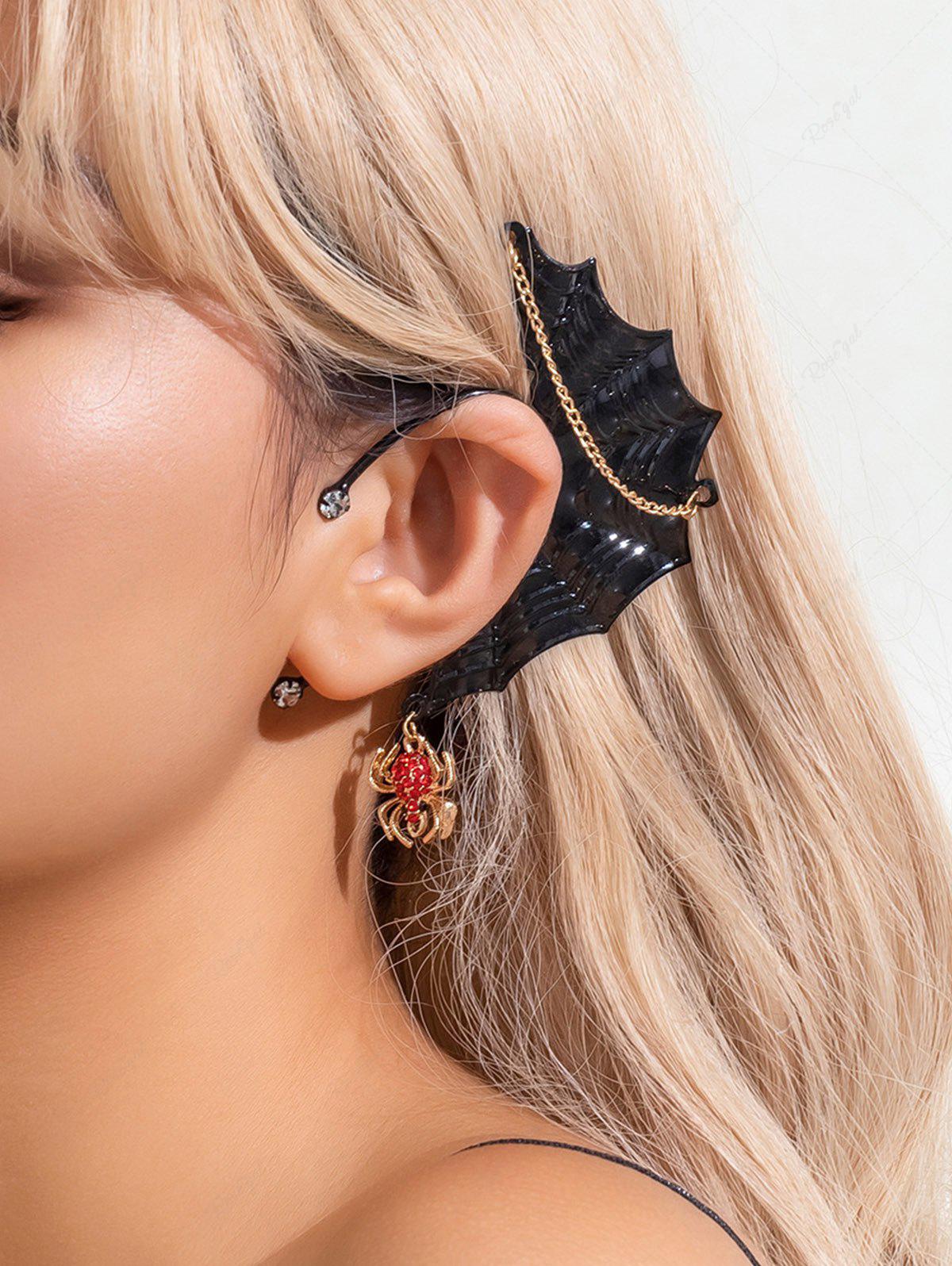 Gothic Bat Wing Red Spider Chain Cuff Earring