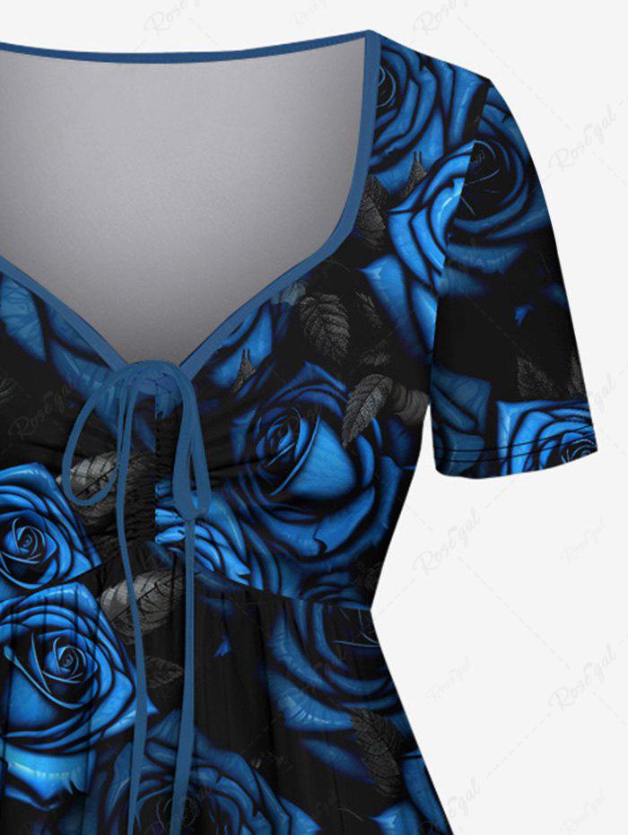 Gothic Plus Size 3D Rose Flower Leaf Print Cinched Dress