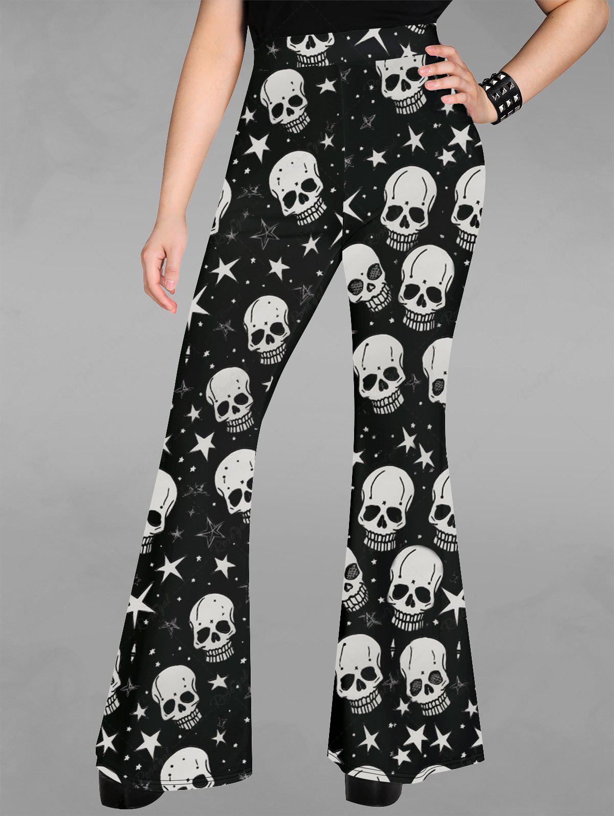 Gothic 3D Skulls Stars Print Halloween Flare Pants