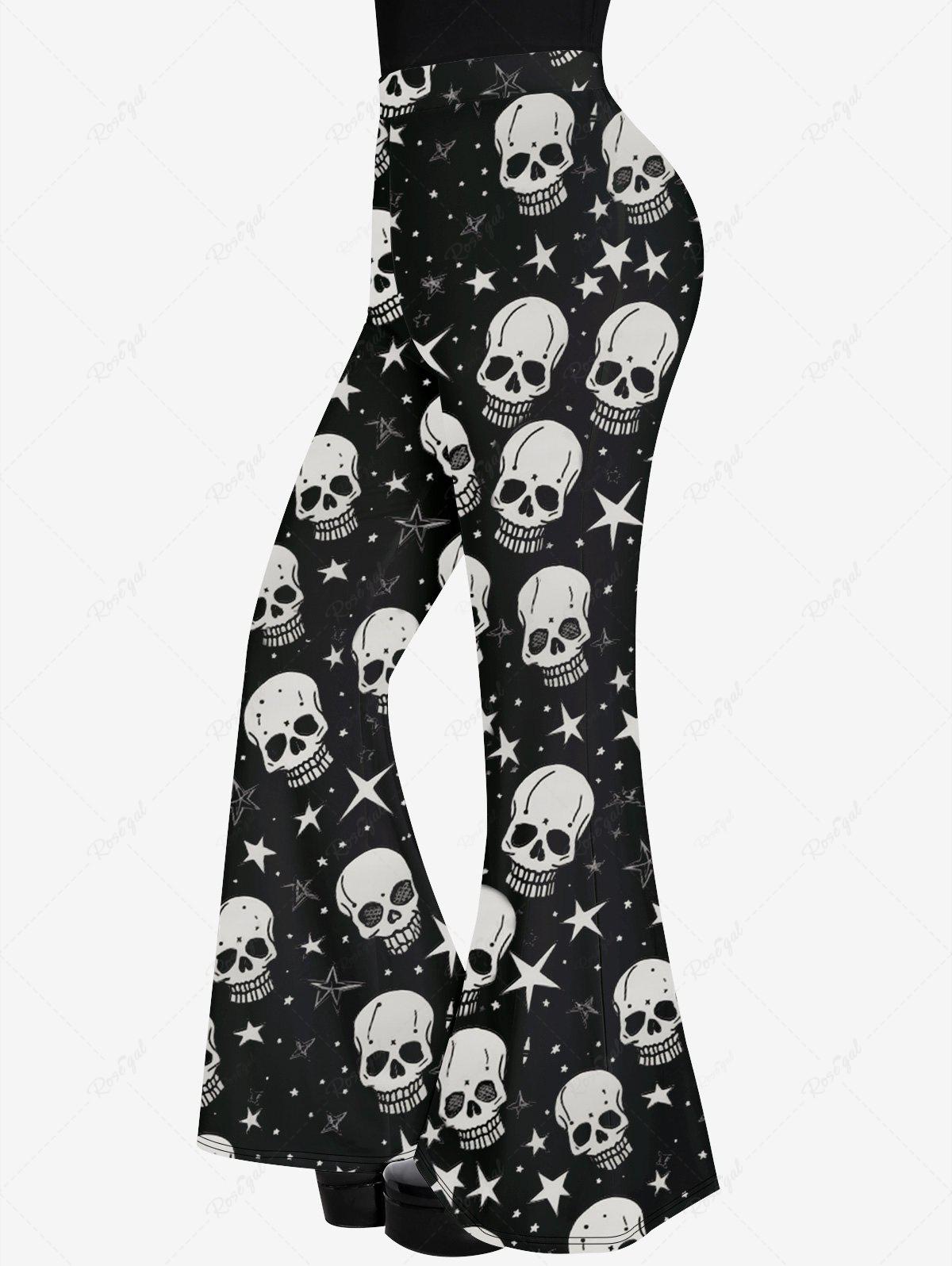 Gothic 3D Skulls Stars Print Halloween Flare Pants