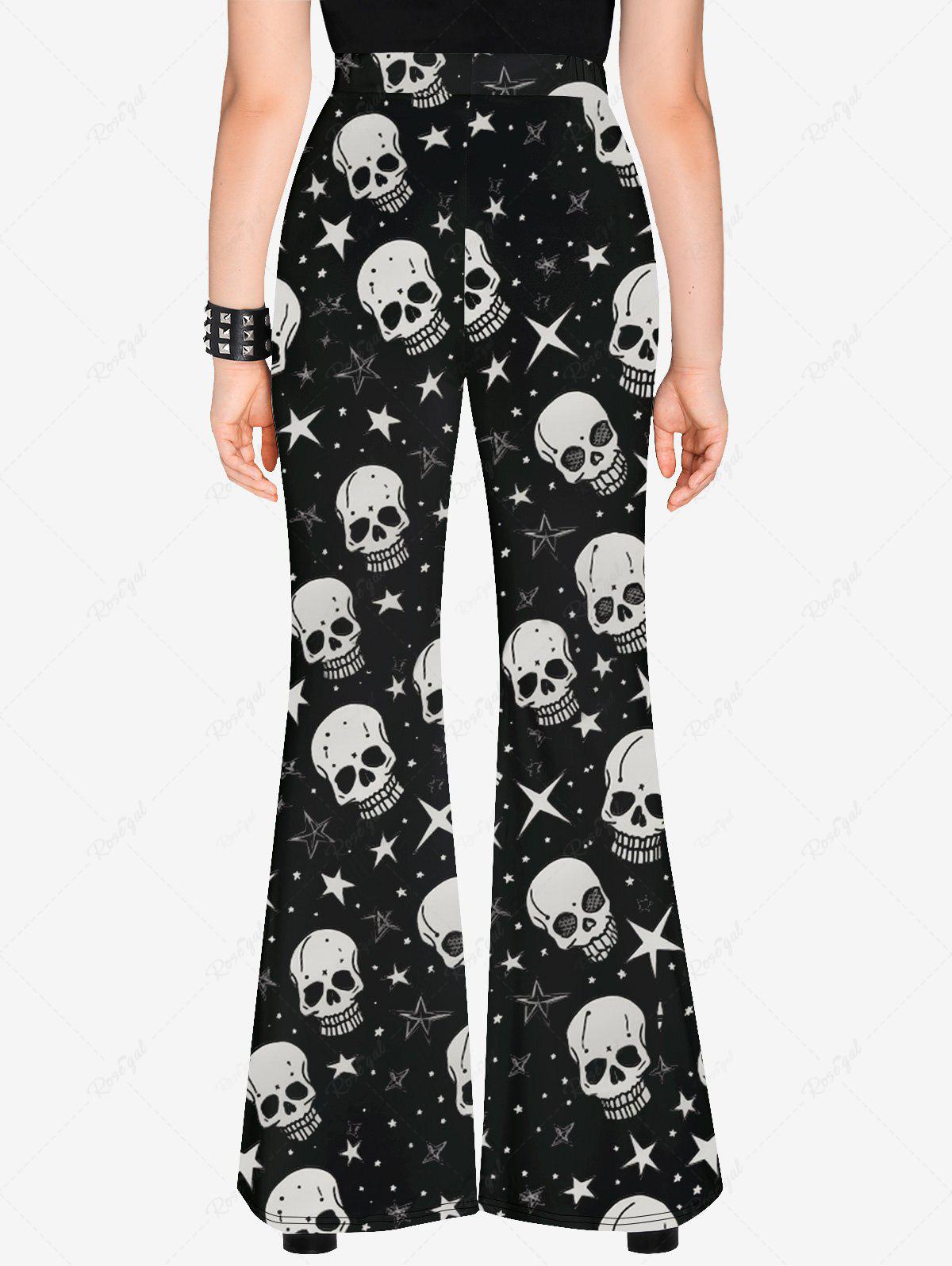 Gothic 3D Skulls Stars Print Halloween Flare Pants