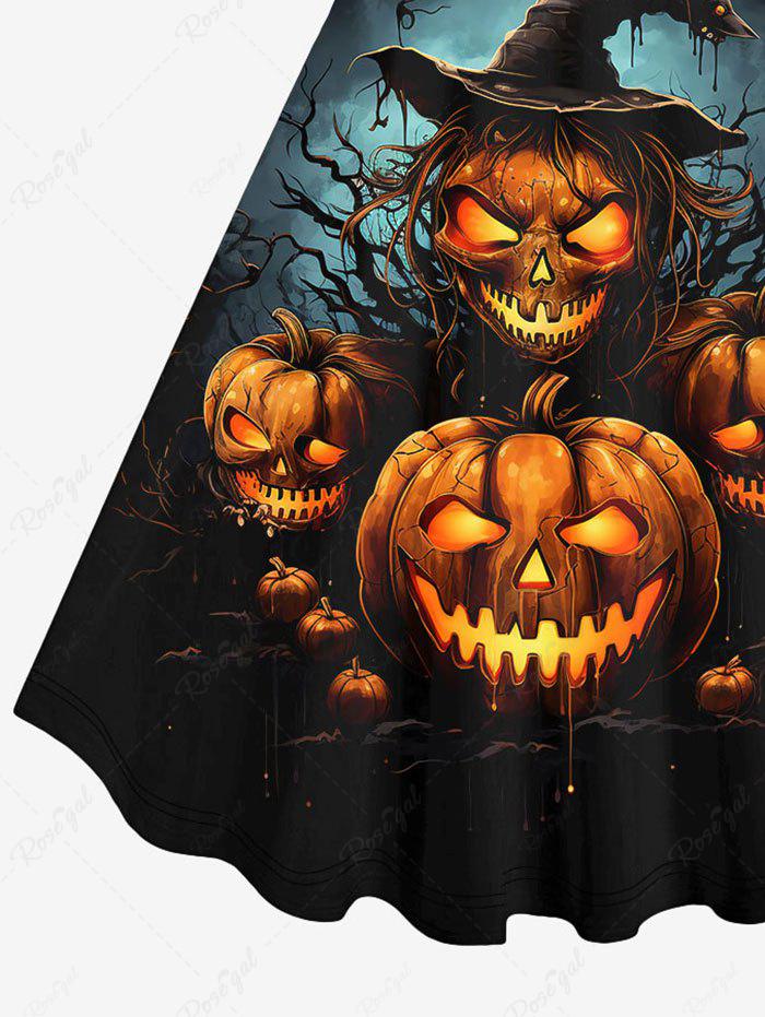 Gothic Plus Size Pumpkin Wizard Tree Galaxy Print Halloween Costume Dress