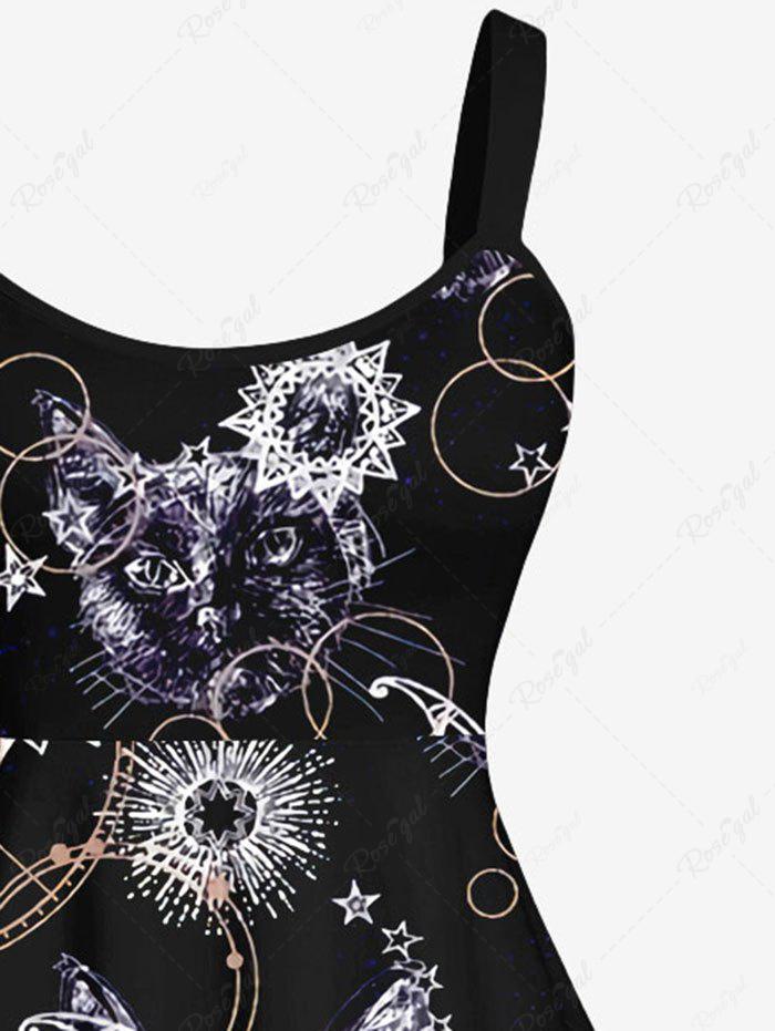 Gothic Plus Size Cat Moon Star Symbol Print Sleeveless Dress