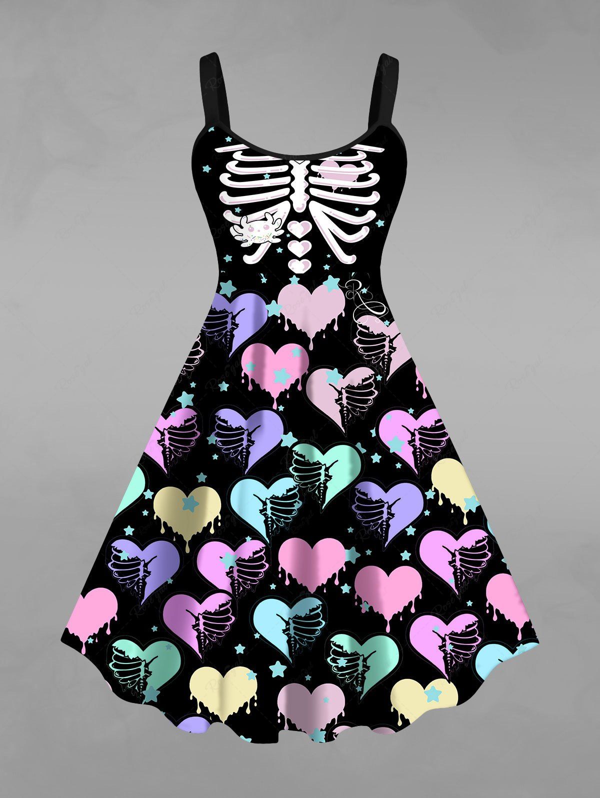 💗Vixtina Loves💗 Gothic Plus Size Skeleton Heart Star Print Dress