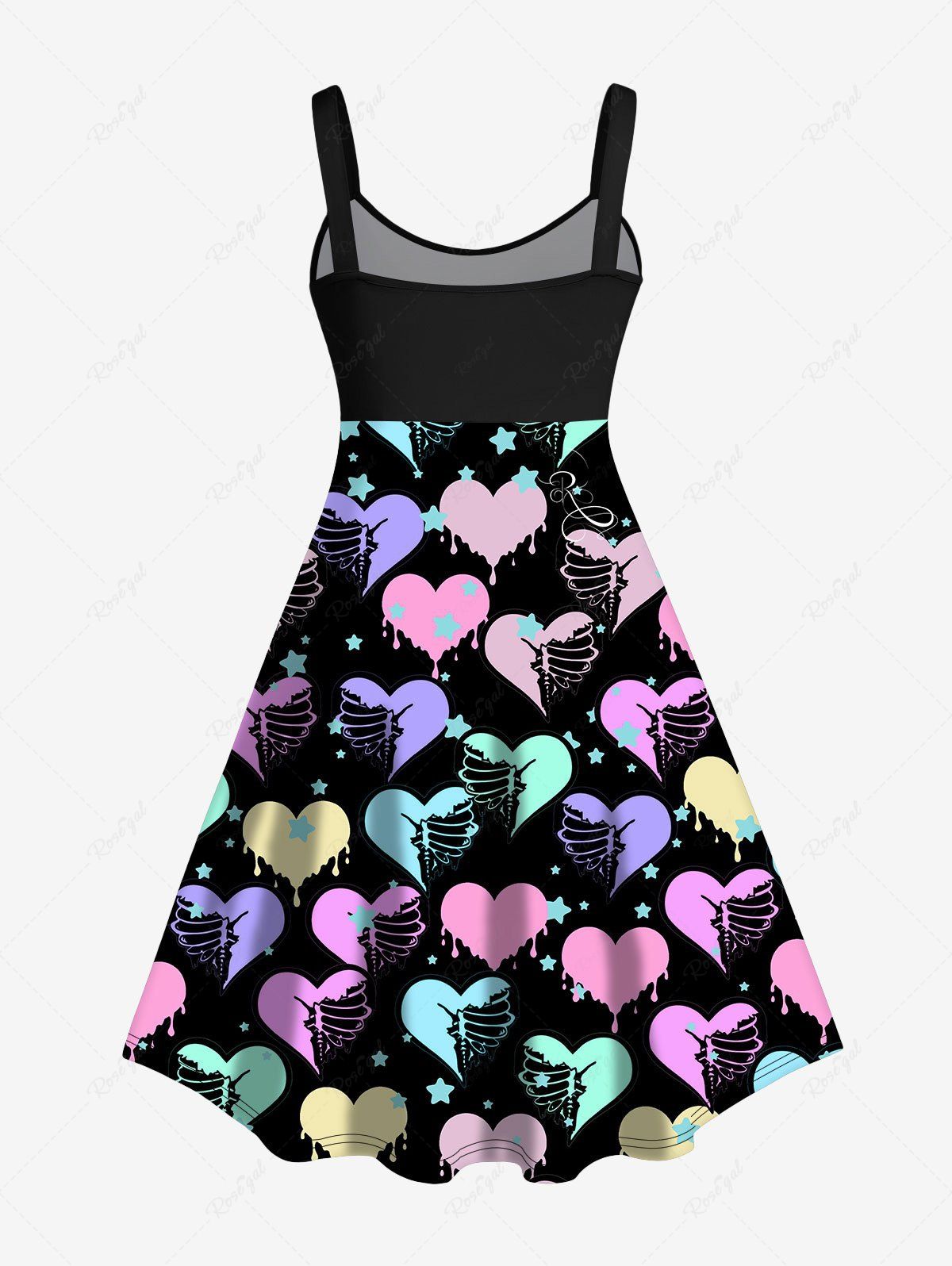 💗Vixtina Loves💗 Gothic Plus Size Skeleton Heart Star Print Dress