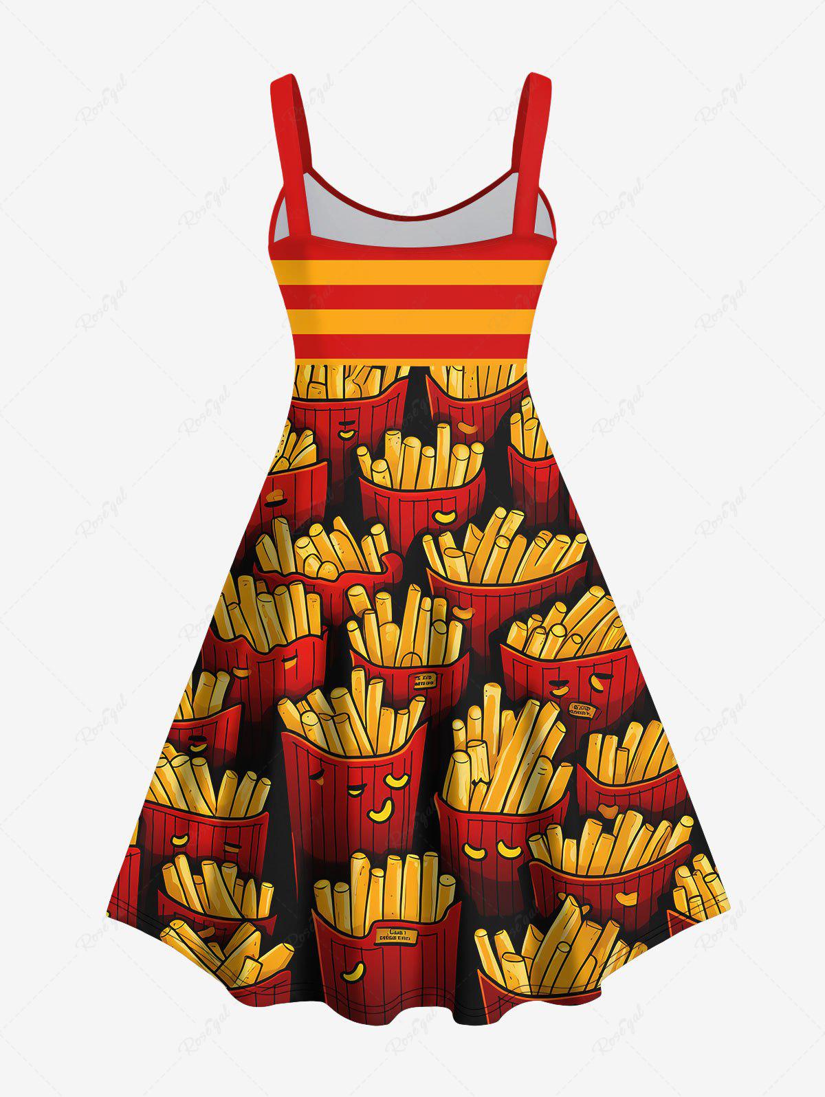 Gothic Plus Size Fries Print Striped Tank Dress