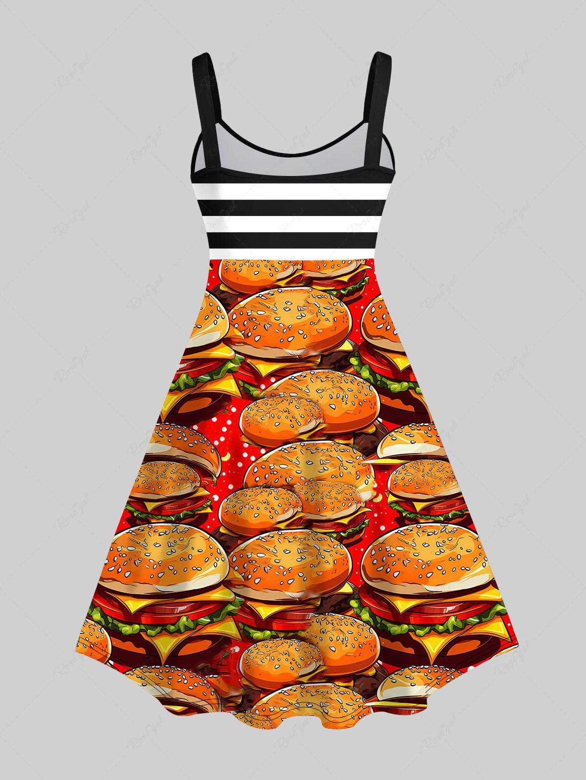 Gothic Plus Size Hamburger Print Striped Tank Dress