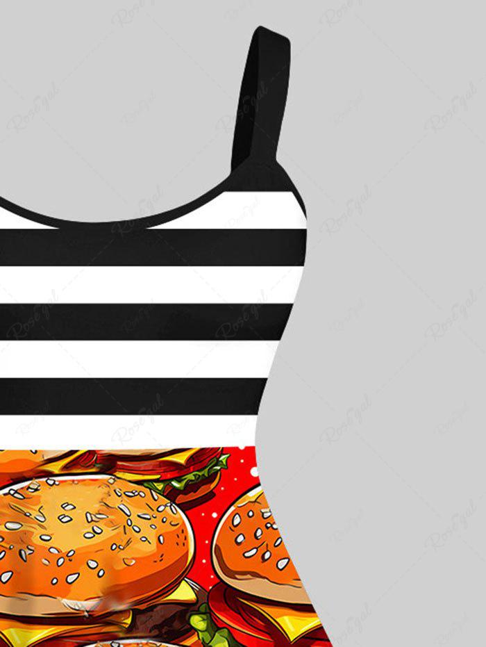 Gothic Plus Size Hamburger Print Striped Tank Dress