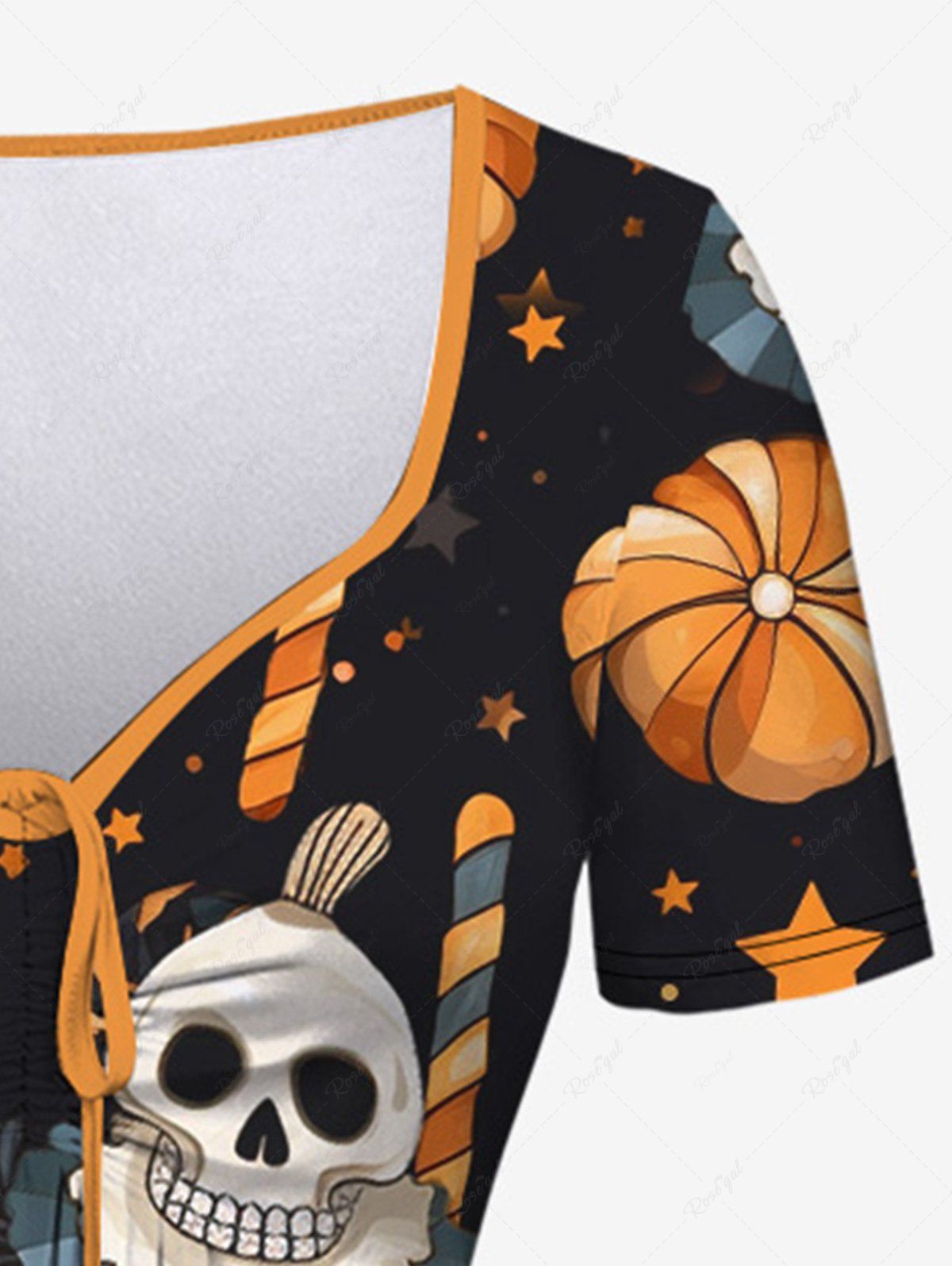 Halloween Costume Gothic Plus Size Skulls Candy Pumpkin Stars Print Cinched Dress