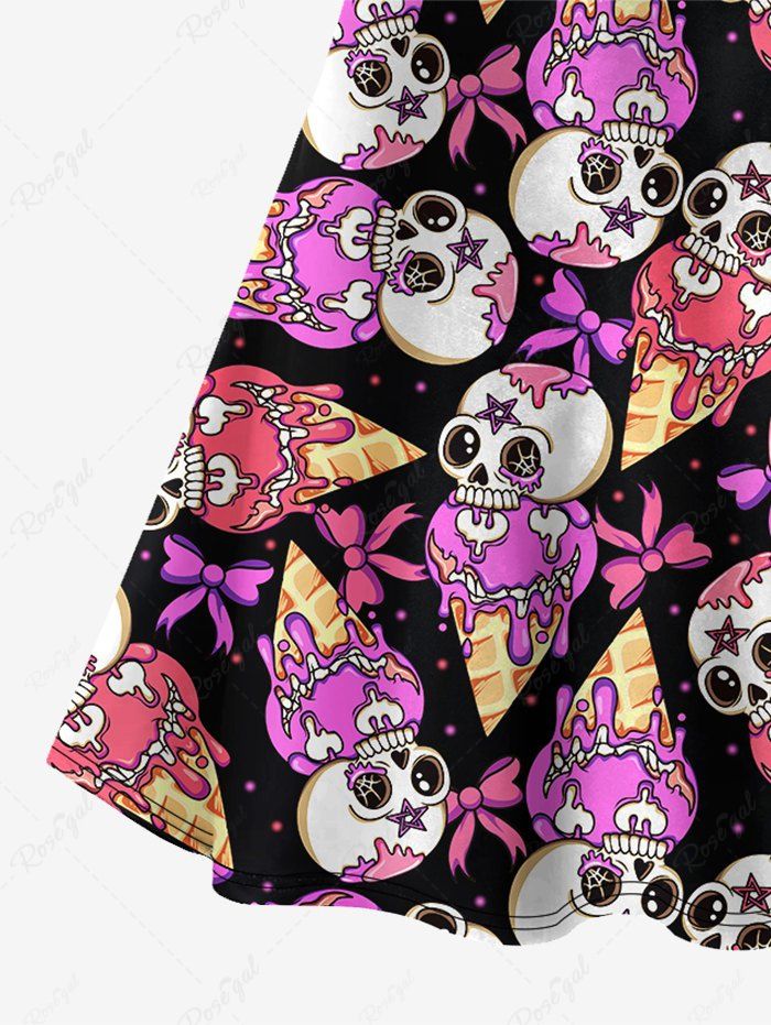 Gothic Halloween Costume Skulls Ice Cream Bowknot Print Crisscross Cami Dress