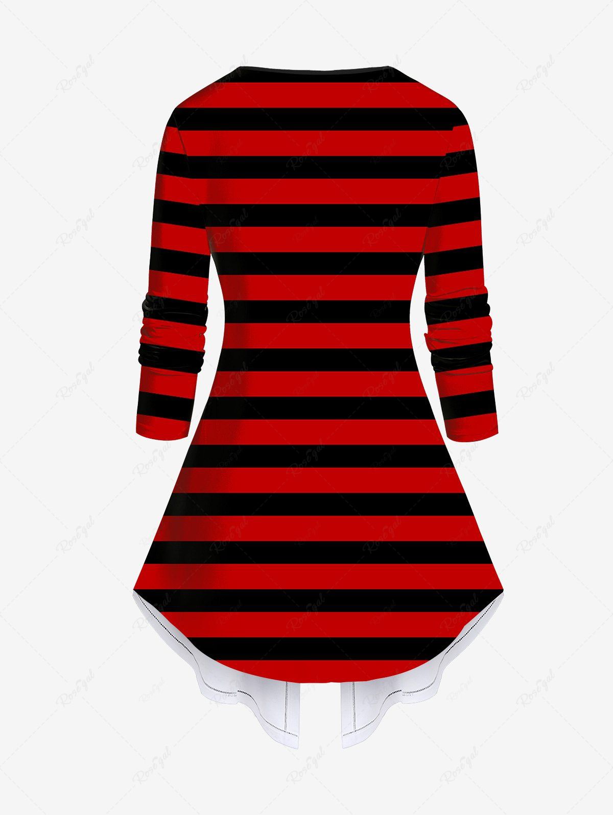 💗Lauren Loves💗 Gothic Plus Size Cat Moon Striped Print Halloween Patchwork Asymmetric Top