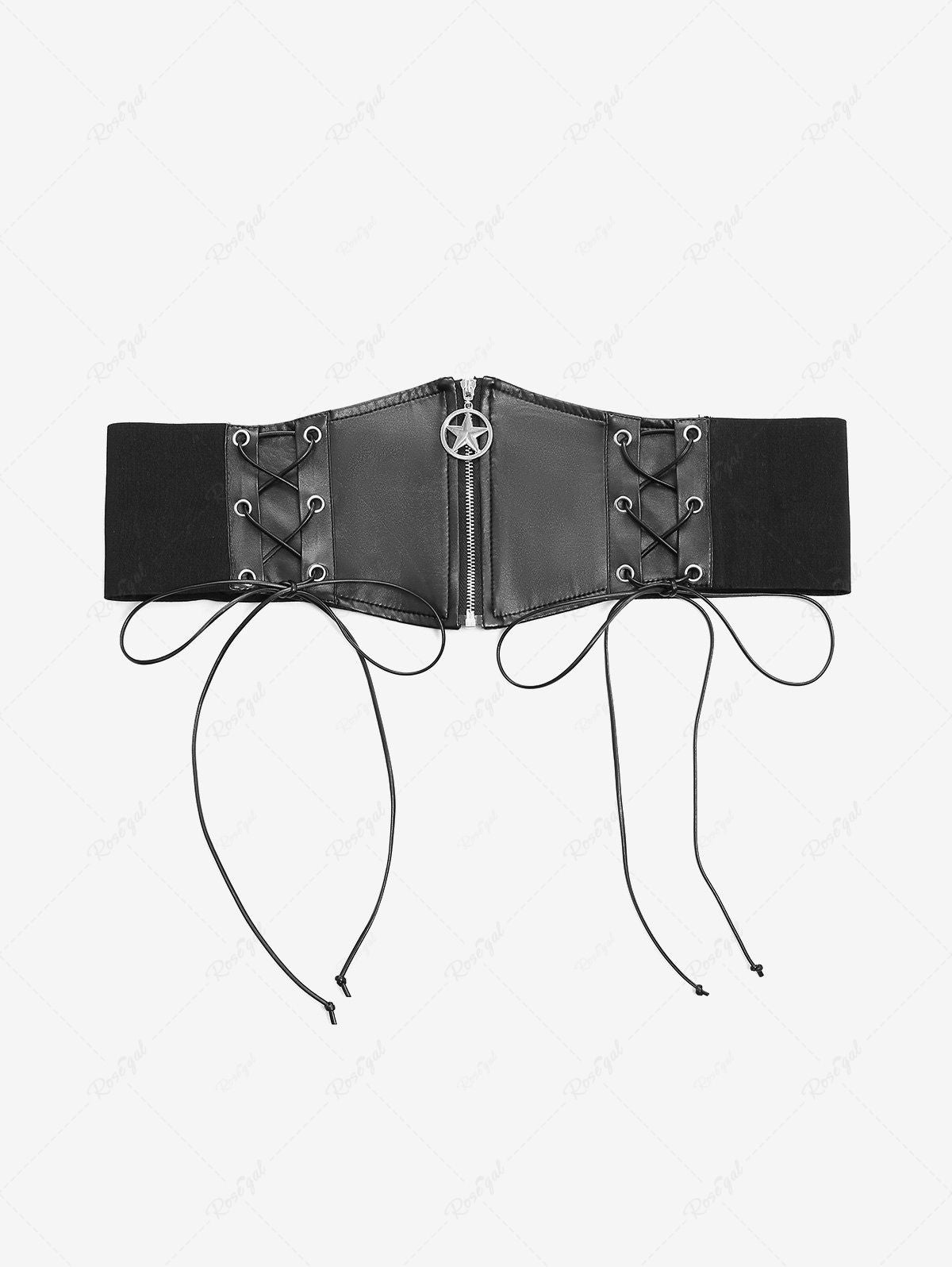 Gothic Pu Panel Lace Up Pentagram Zipper Corset Belt Rgothic 8203