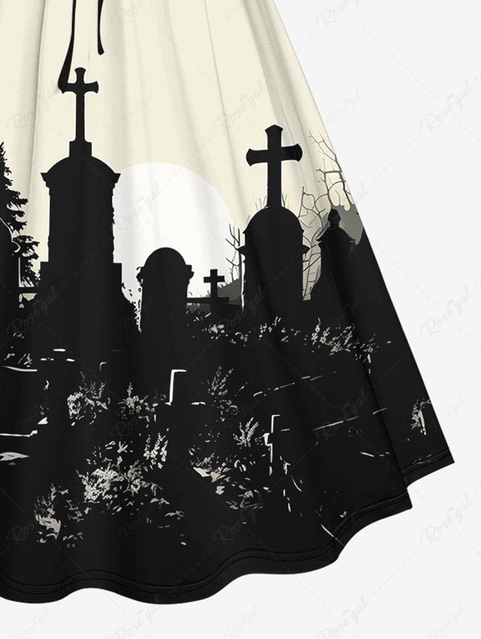 💗Lauren Loves💗 Gothic Cross Tombstone Tree Moon Print Cinched Dress