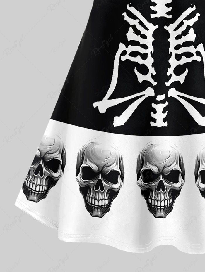 Gothic 3D Skeleton Skulls Print Halloween Crisscross Cami Dress