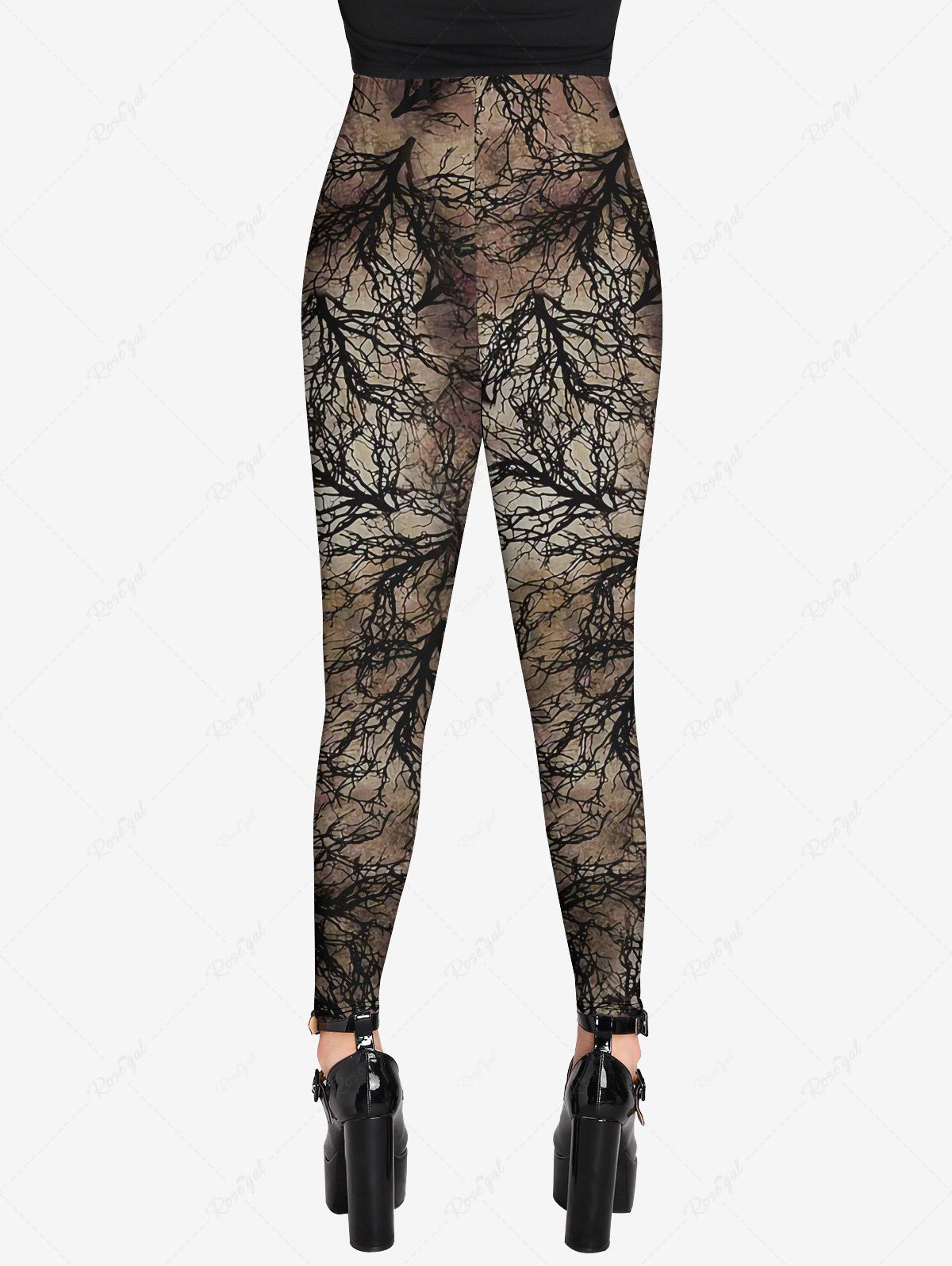 Gothic Plus Size Tree Branch Ombre Print Skinny Leggings