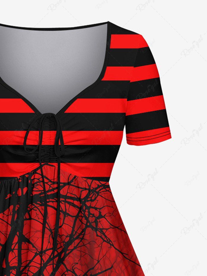 Gothic Tree Branch Striped Cross Print Cinched Dress
