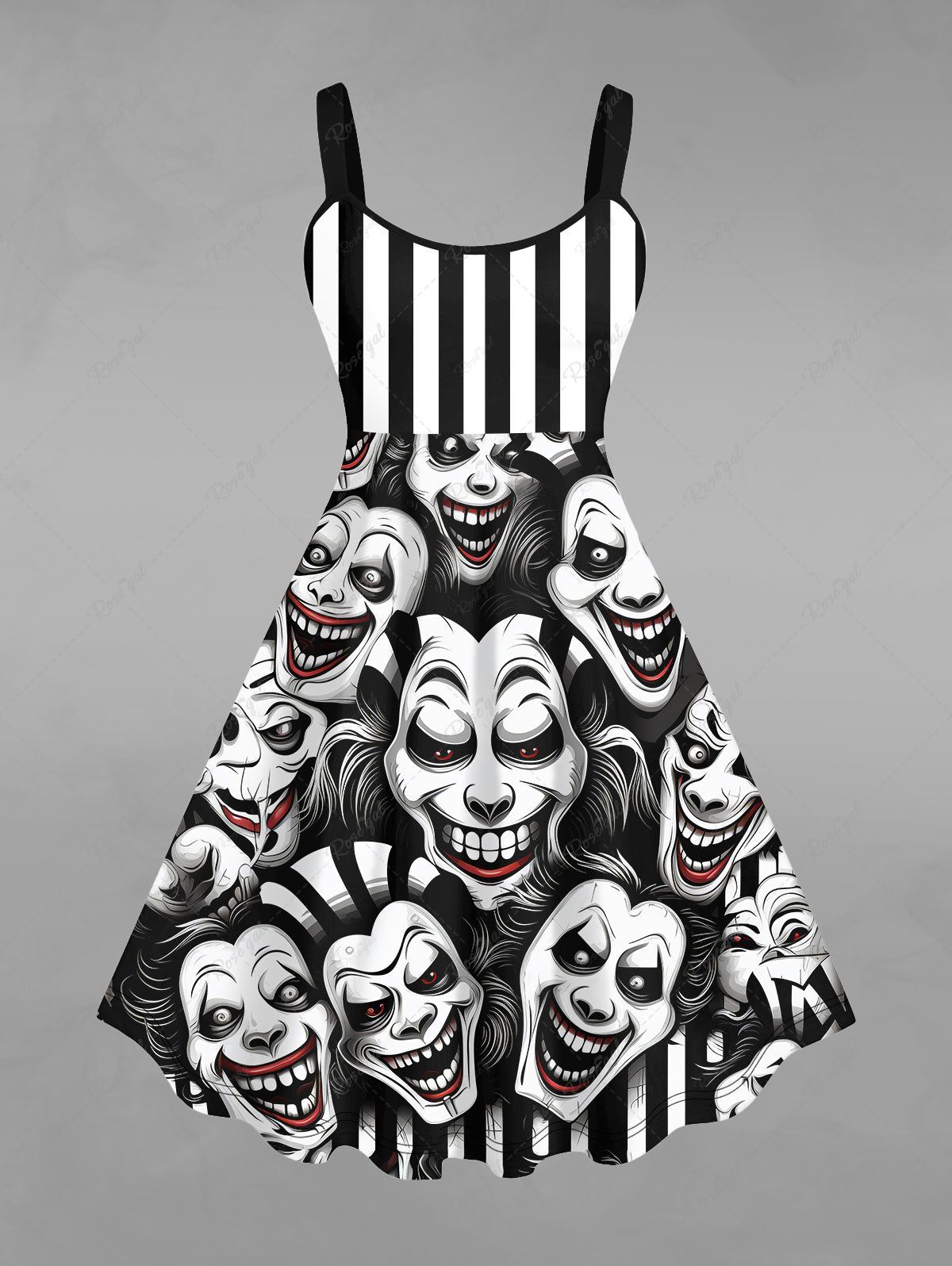 Gothic Plus Size Striped Clown Face Print Tank Dress