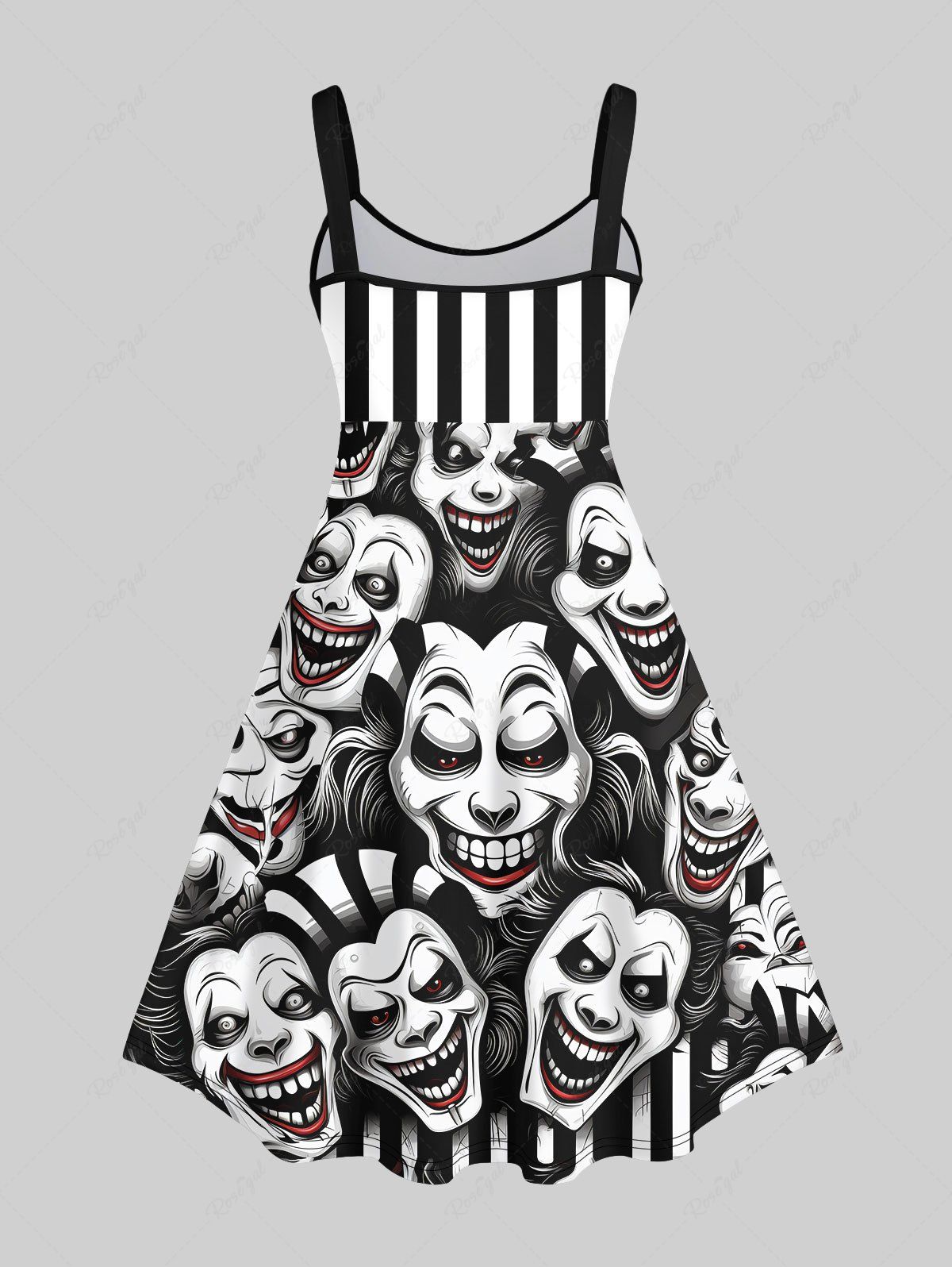 Gothic Striped Clown Face Print Tank Dress