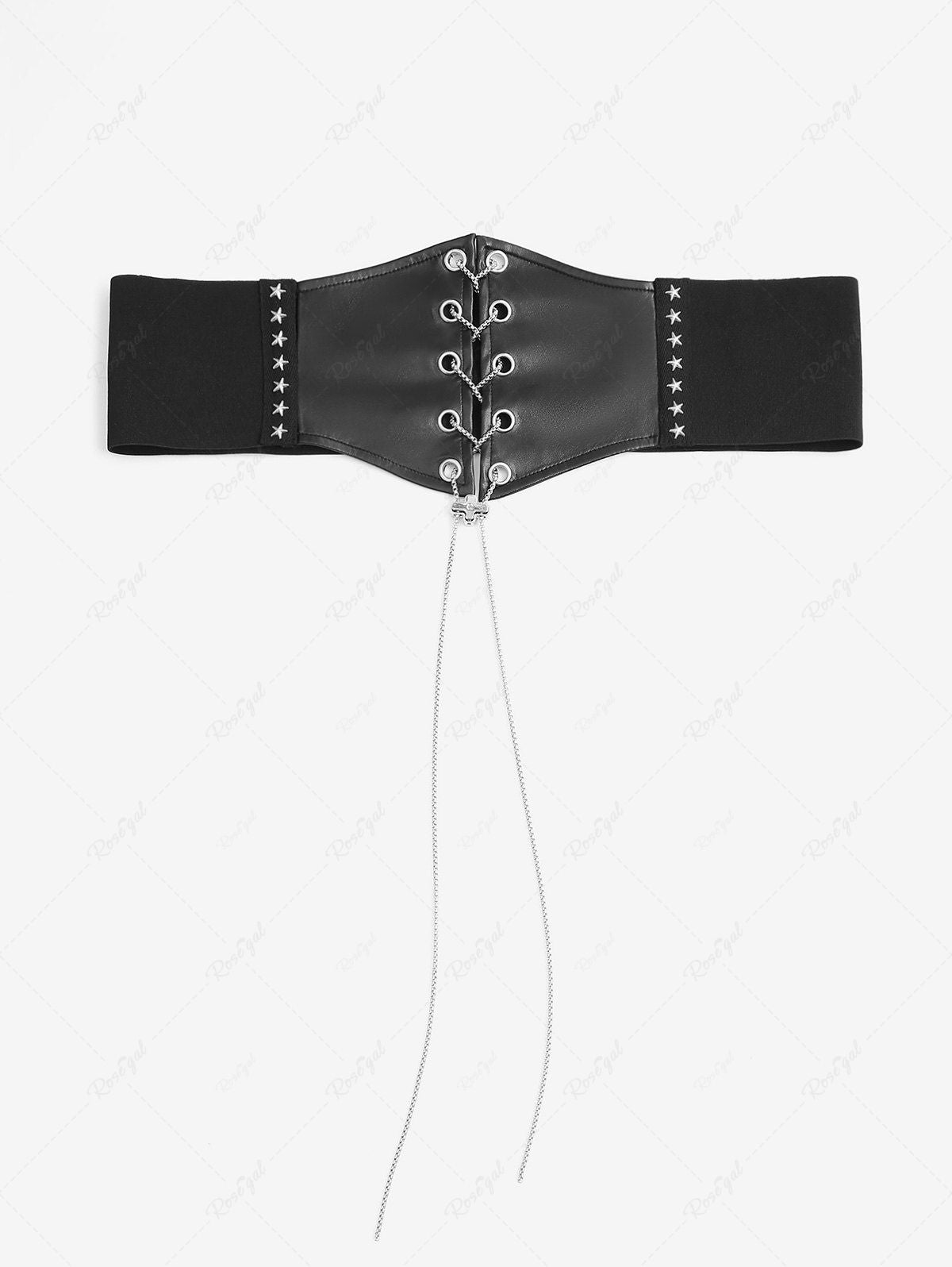 Gothic Chain Braided Lace Up PU Panel Star Rivet Corset Belt