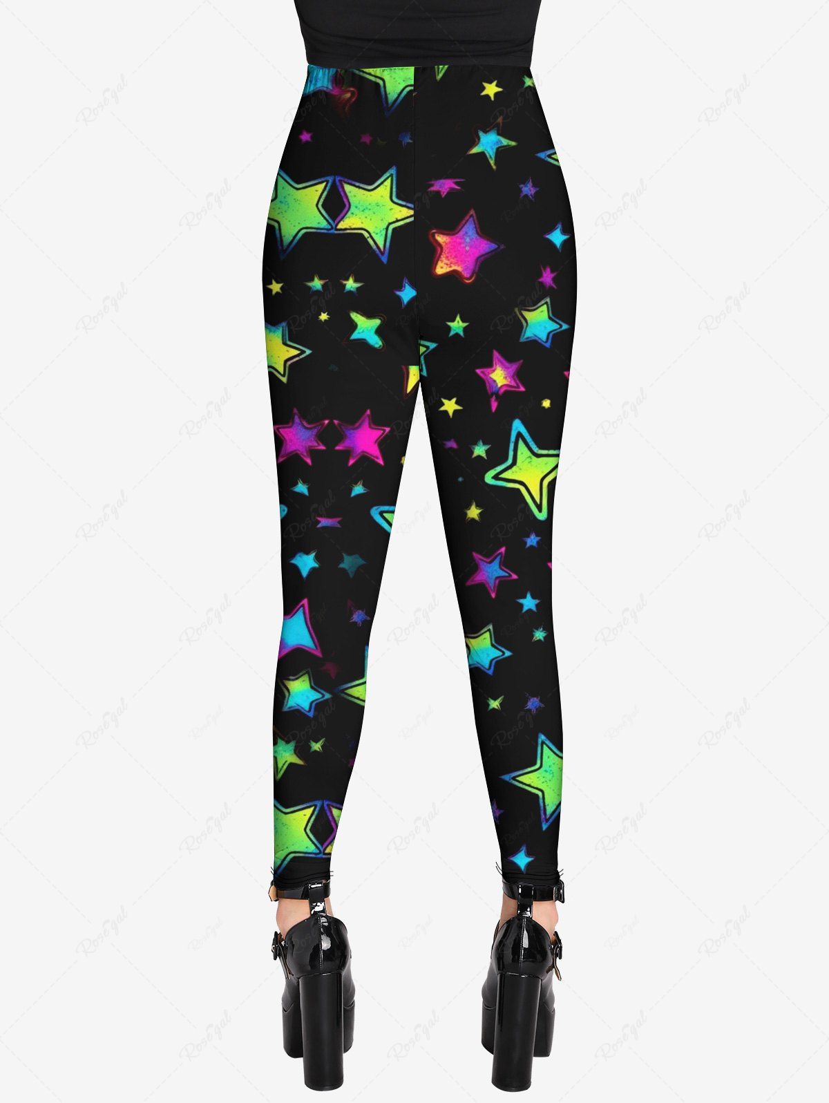 Gothic Plus Size Colorful Glitter Stars Print Skinny Leggings