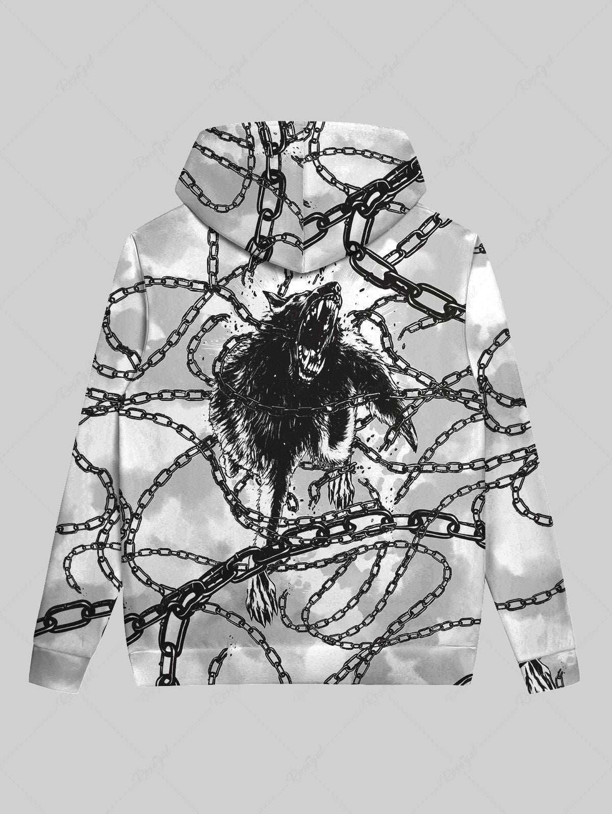 Gothic 3D Chain Wolf Tie Dye Print Drawstring Hoodie For Men Rgothic