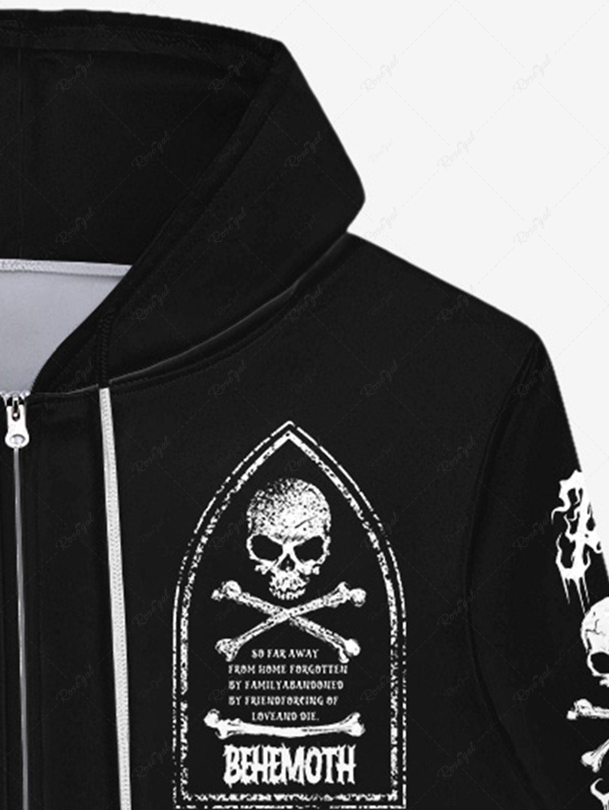 Gothic Skulls Skeleton Letters Print Halloween Zipper Drawstring Hoodie For Men