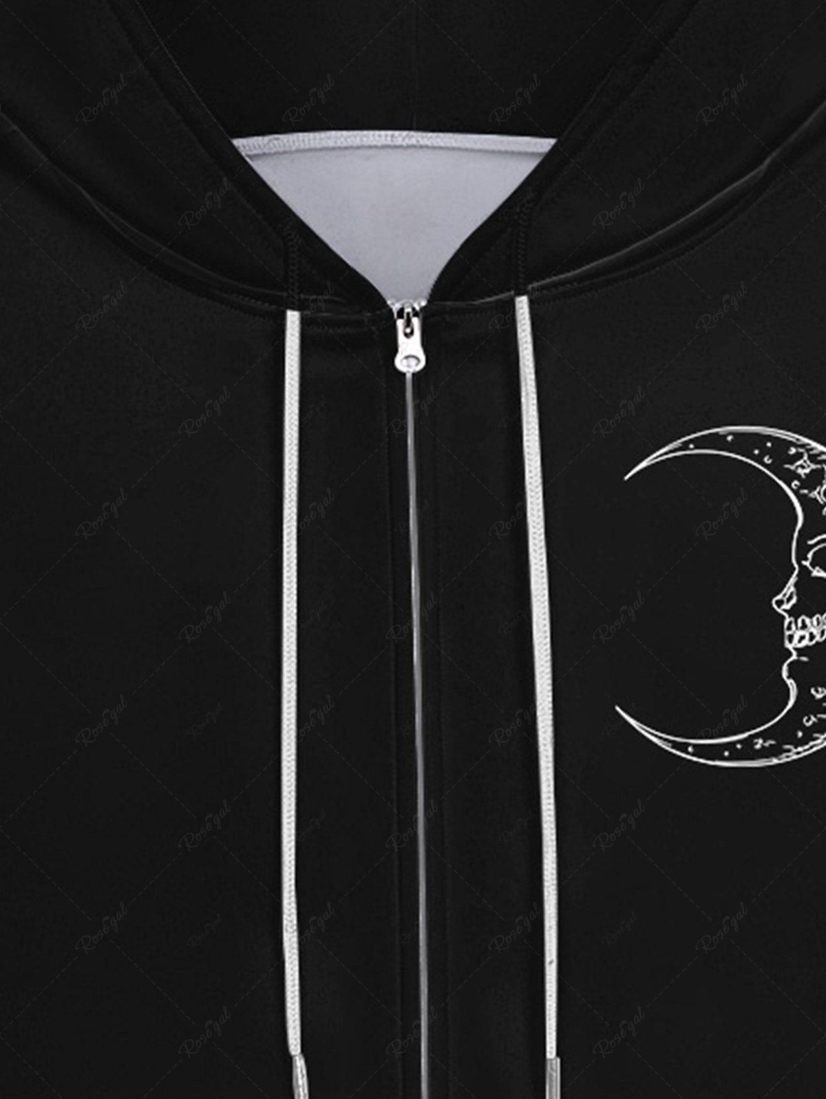 Gothic Sun Moon Print Full Zipper Drawstring Hoodie For Men
