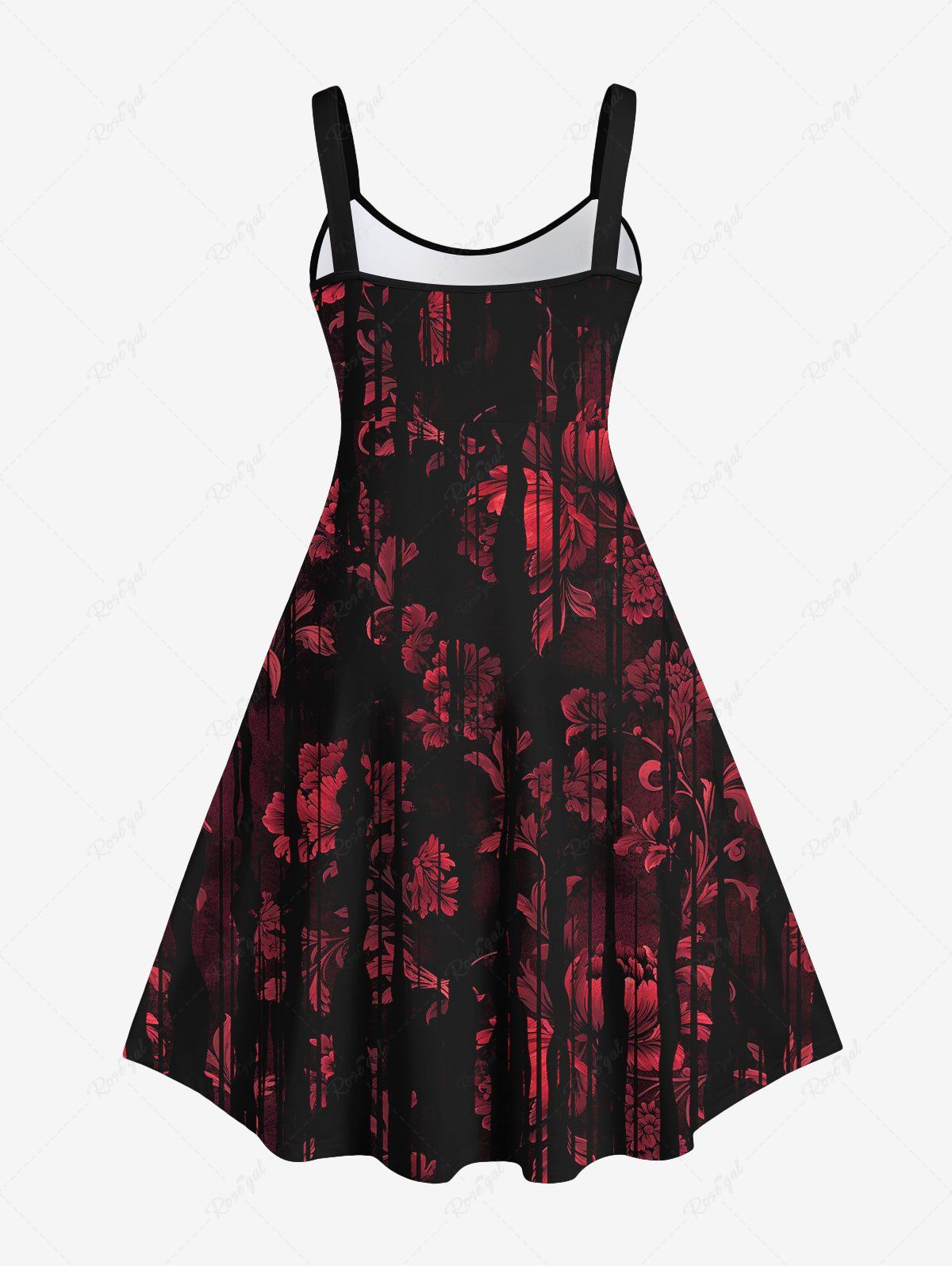 Gothic Plus Size Glitter Floral Striped Print A Line Tank Dress