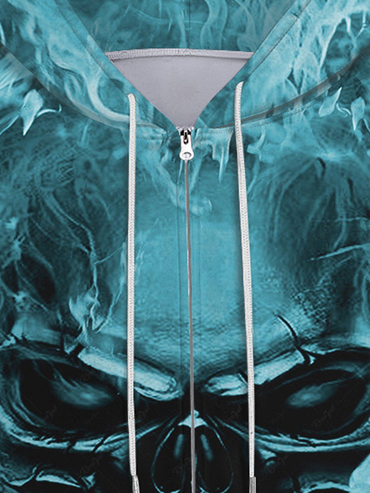 Gothic 3D Skull Waves Print Zipper Pockets Drawstring Hoodie For Men