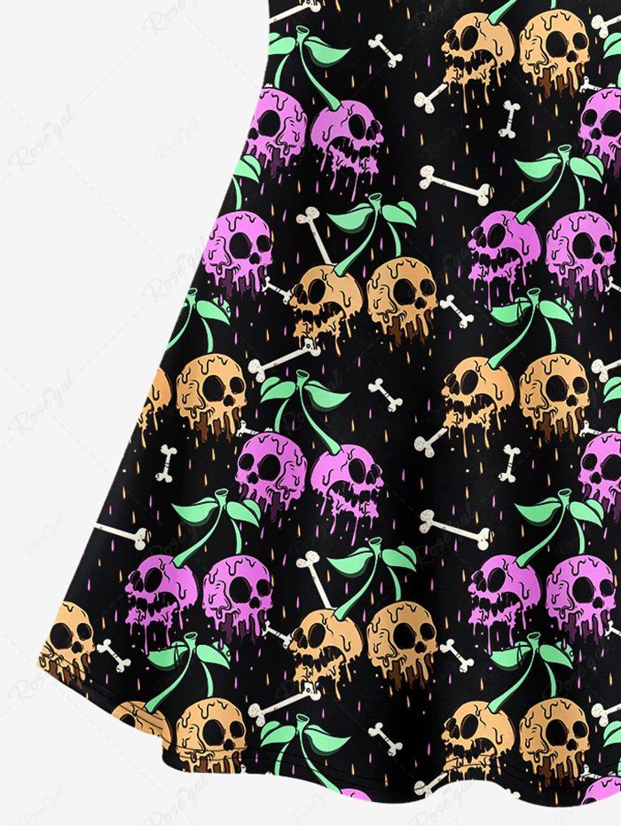 Gothic Plus Size 3D Skulls Cherry Bone Print Halloween Crisscross Cami Dress