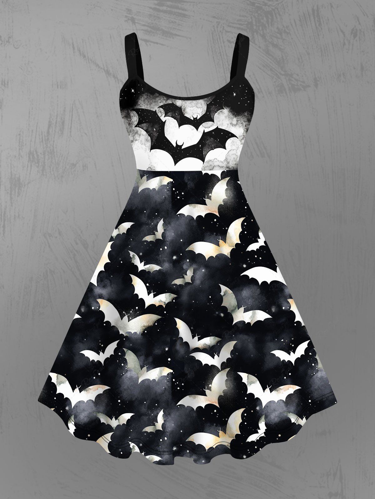 Gothic Plus Size 3D Bat Galaxy Star Print Halloween Tank Dress