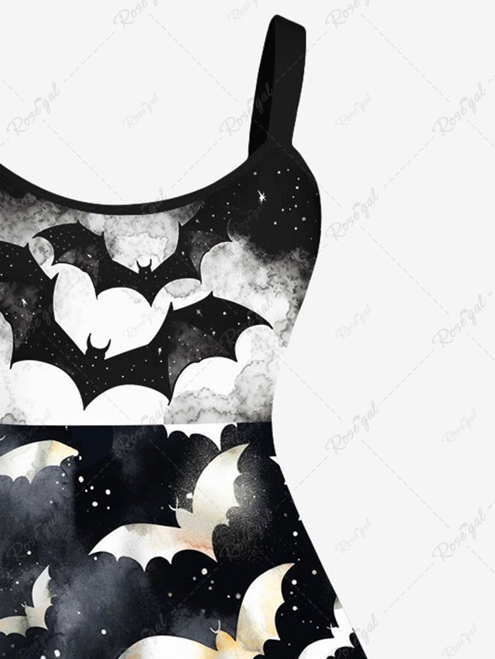 Gothic Plus Size 3D Bat Galaxy Star Print Halloween Tank Dress