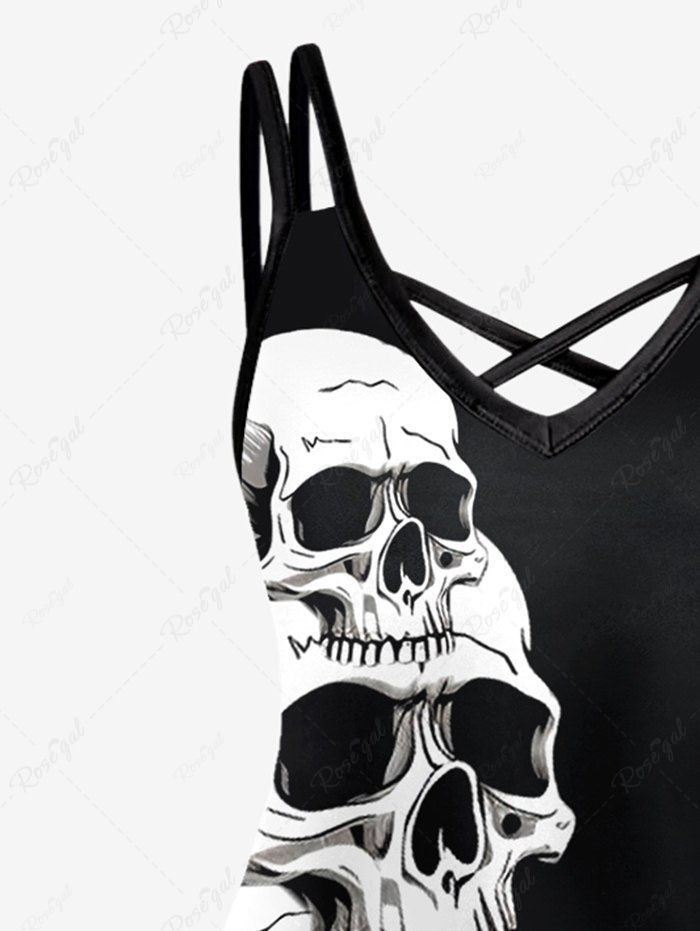 Gothic 3D Skulls Print Halloween Crisscross Cami Dress