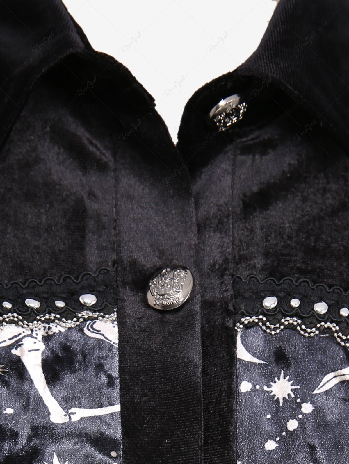 Gothic Plus Size Sun Moon Star Printed Full Buttons Turn-down Collar Tied A Line Shirted Velvet Dress